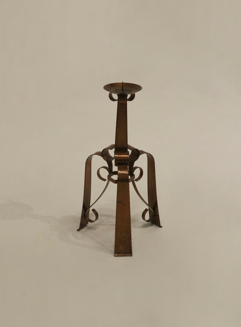 Vintage Brass Hammered Copper Tripod Base Candlestick Holder
