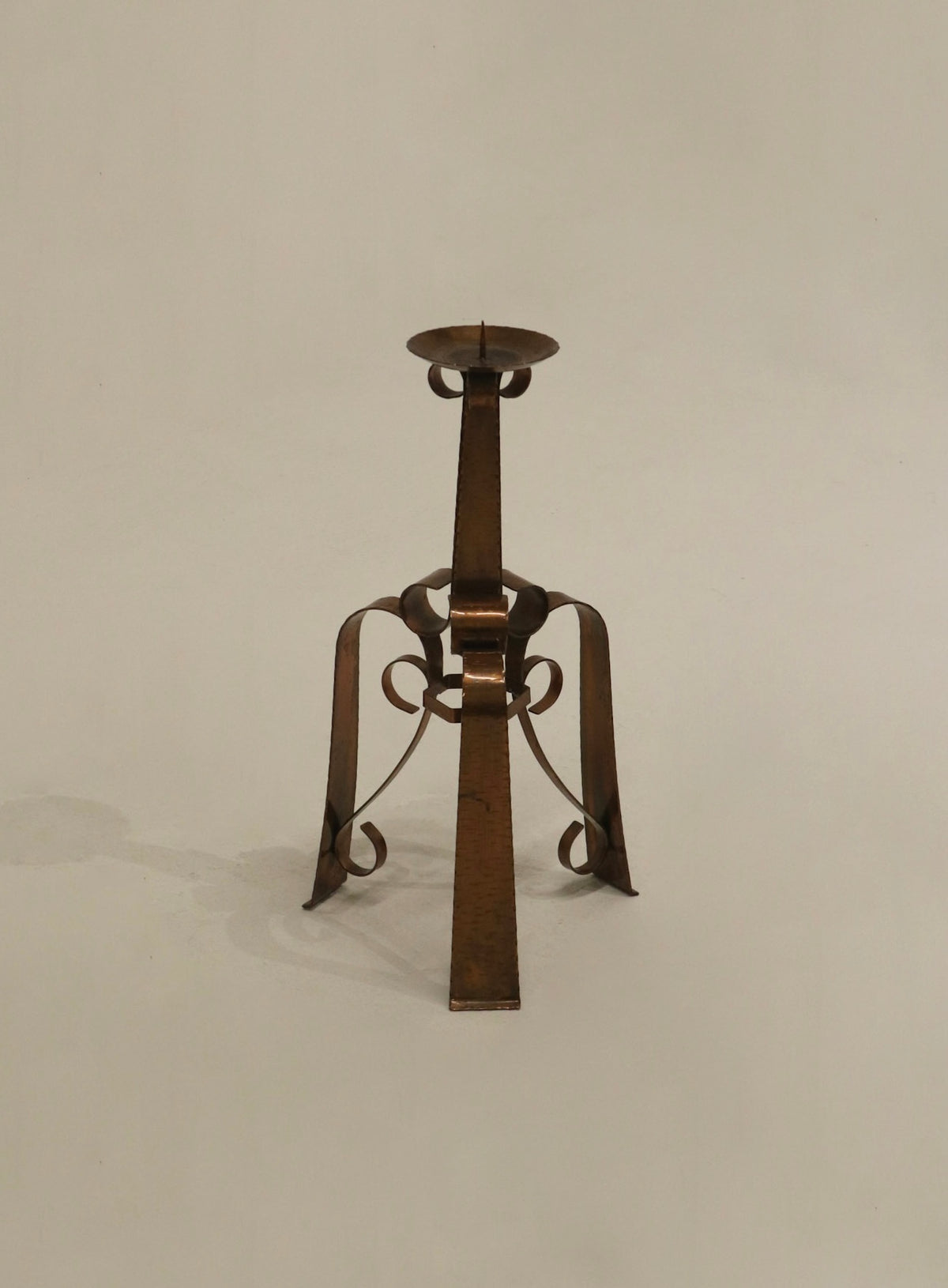 Vintage Brass Hammered Copper Tripod Base Candlestick Holder