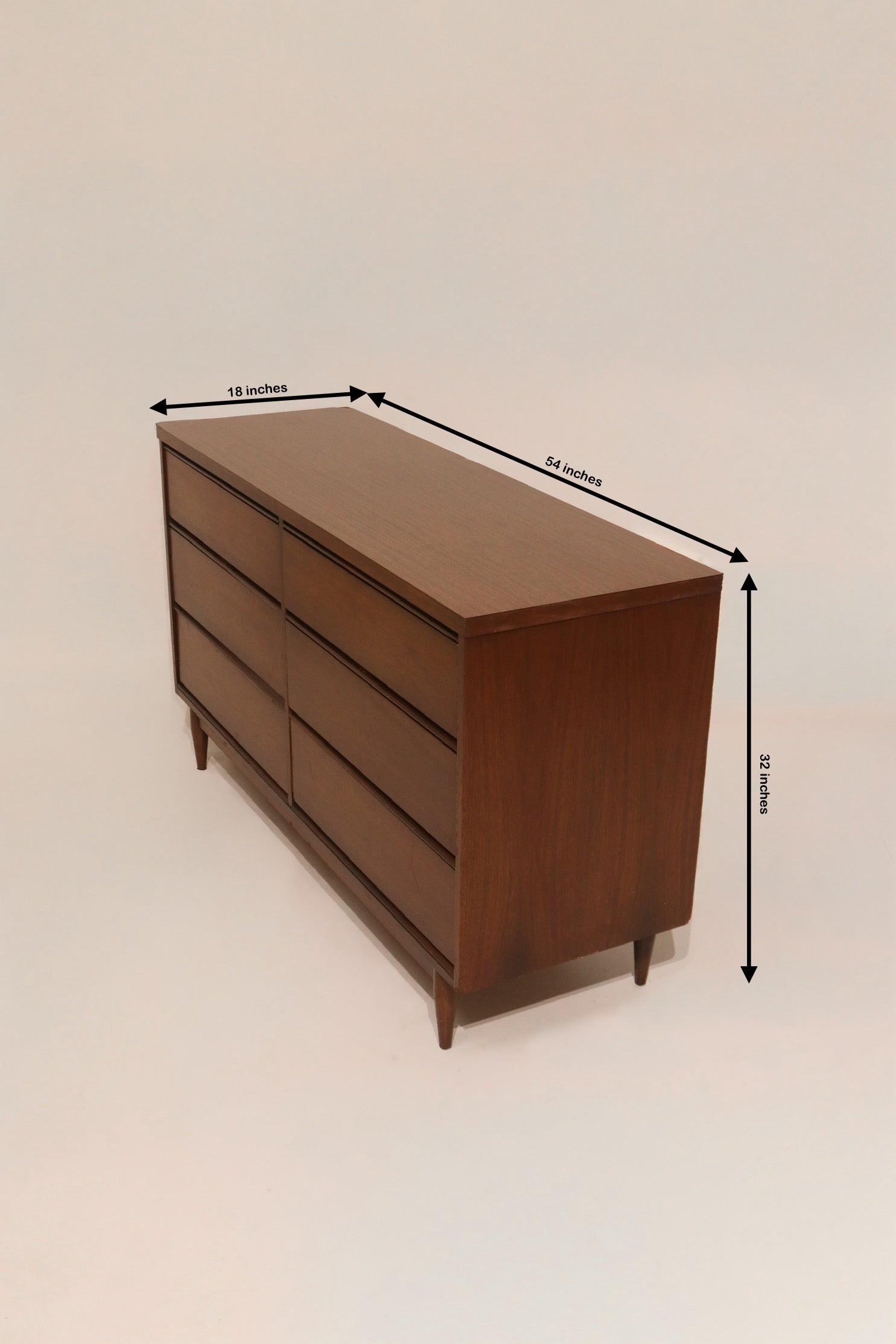 Mid Century Modern Vintage Walnut Wood 6 Drawers Dresser