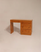 Vintage Set Of Small Oak Desk And Wooden Woven Chair
