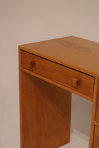 Vintage Set Of Small Oak Desk And Wooden Woven Chair