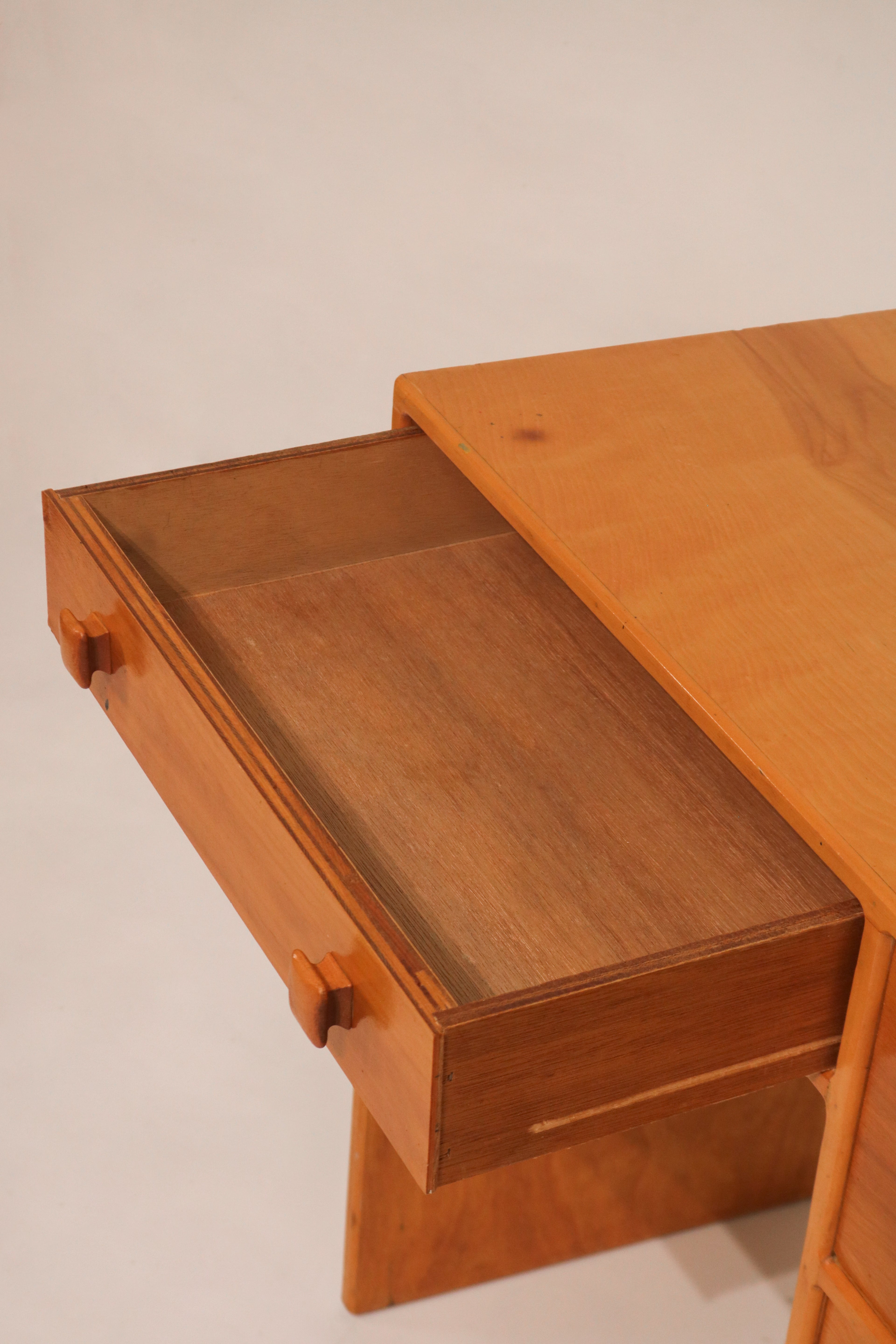 Vintage Set Of Small Oak Desk And Wooden Woven Chair