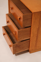 Vintage Set Of Small Oak Desk And Wooden Woven Chair
