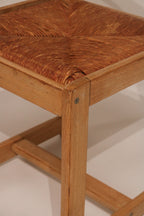 Vintage Set Of Small Oak Desk And Wooden Woven Chair