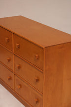 Vintage Oak Wood Lowboy 6 Drawers Dresser