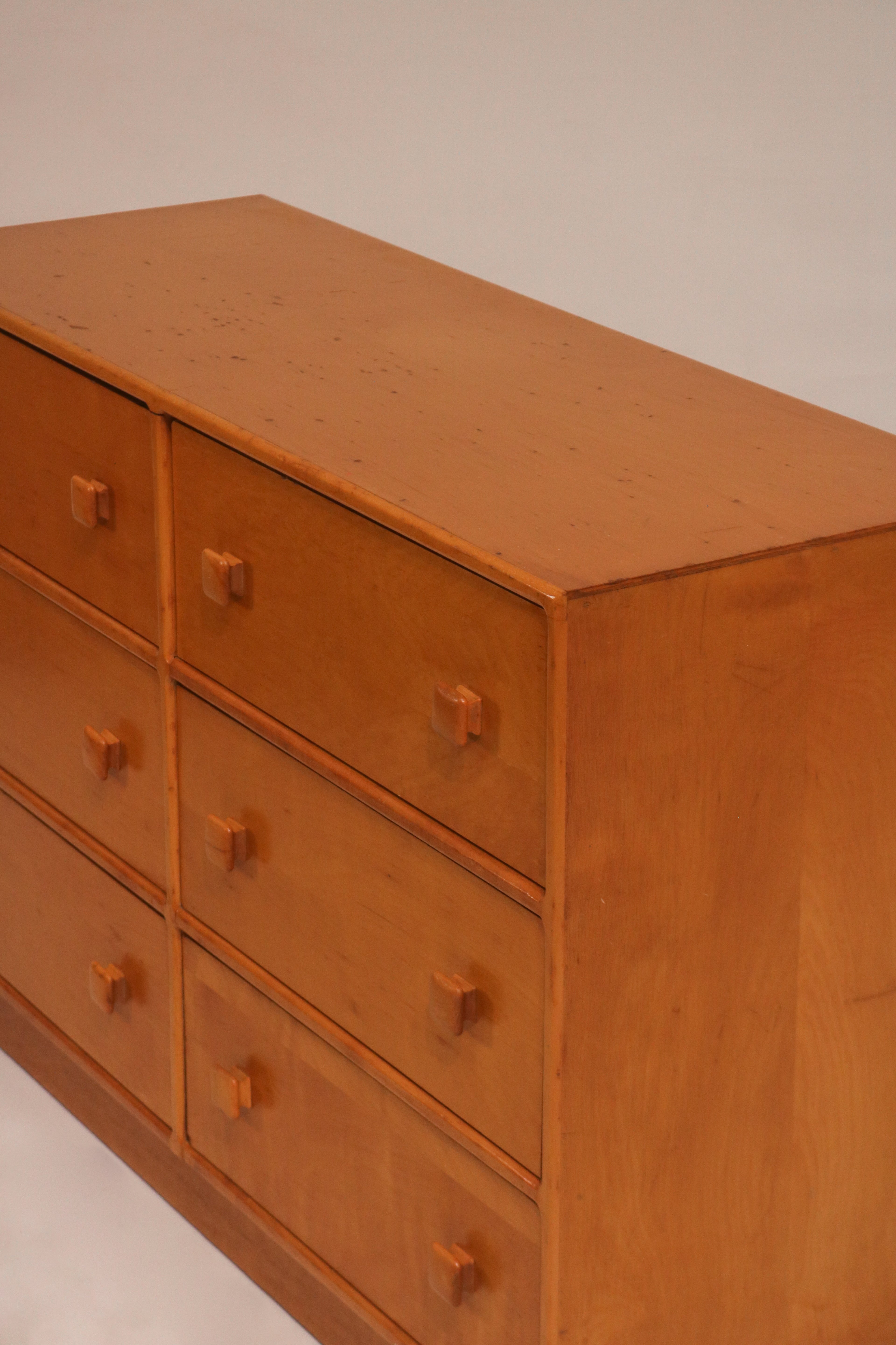 Vintage Oak Wood Lowboy 6 Drawers Dresser