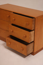 Vintage Oak Wood Lowboy 6 Drawers Dresser