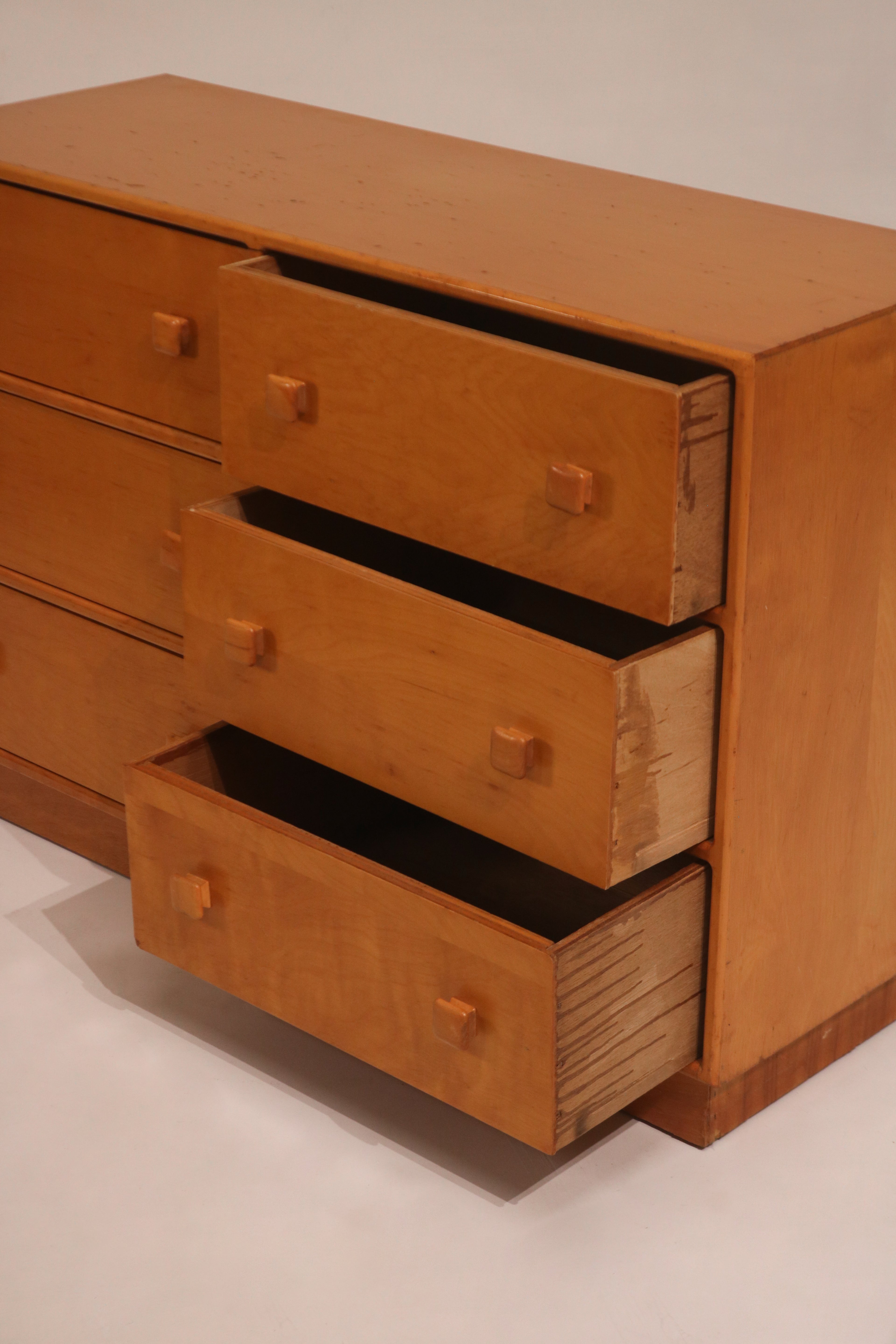 Vintage Oak Wood Lowboy 6 Drawers Dresser