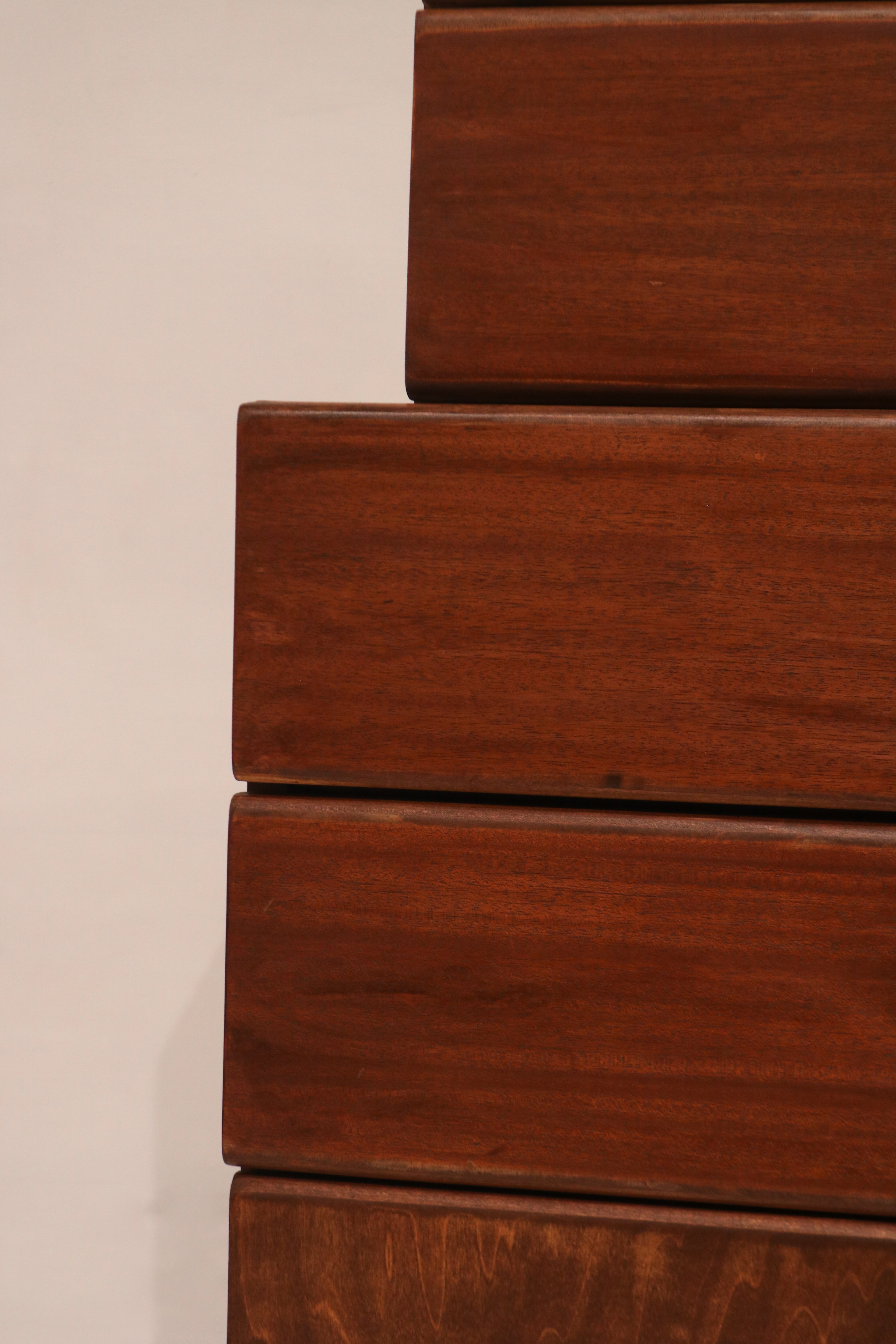 Vintage Mcm Solid Walnut Wood Highboy Dresser Chest Of Drawers