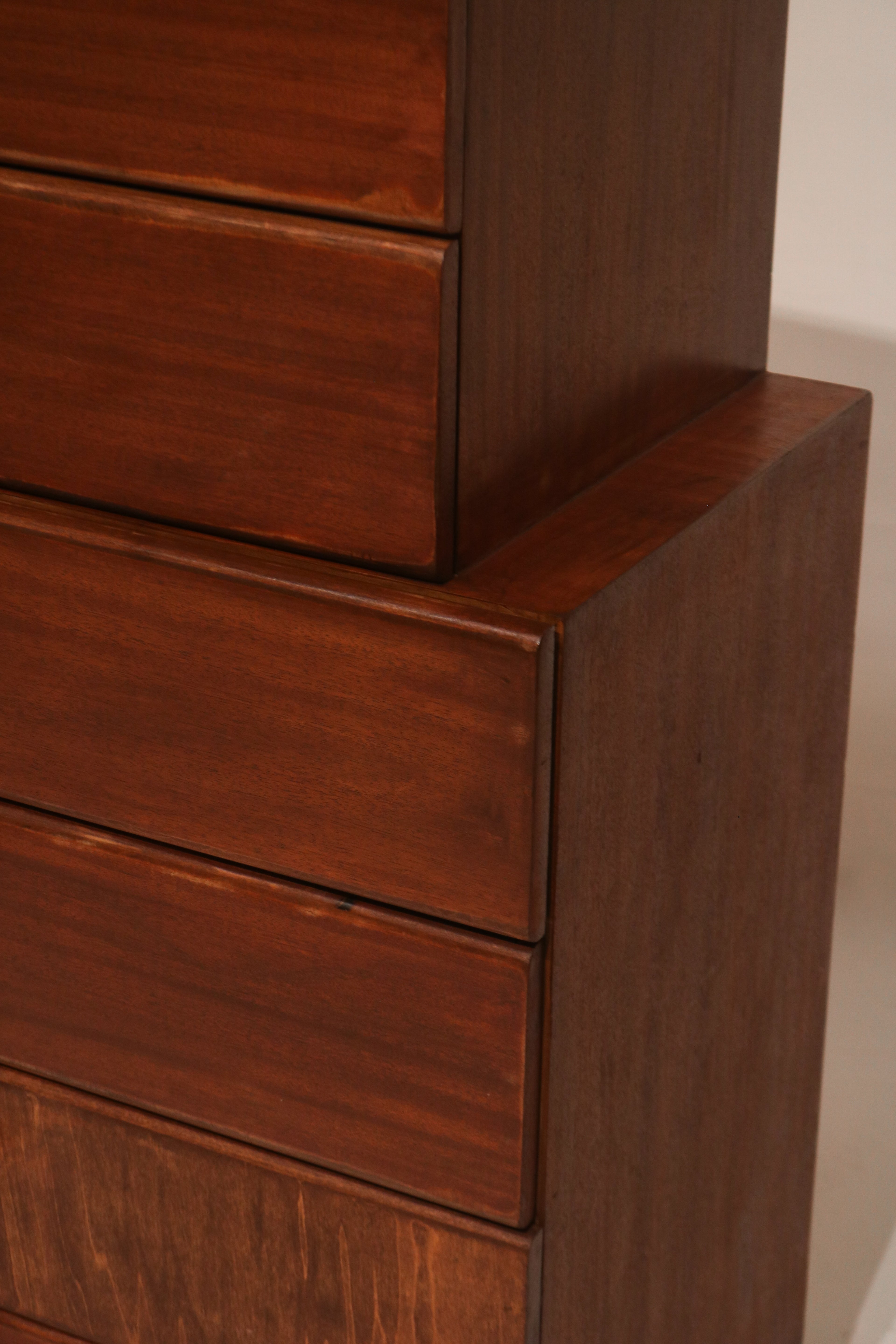 Vintage Mcm Solid Walnut Wood Highboy Dresser Chest Of Drawers