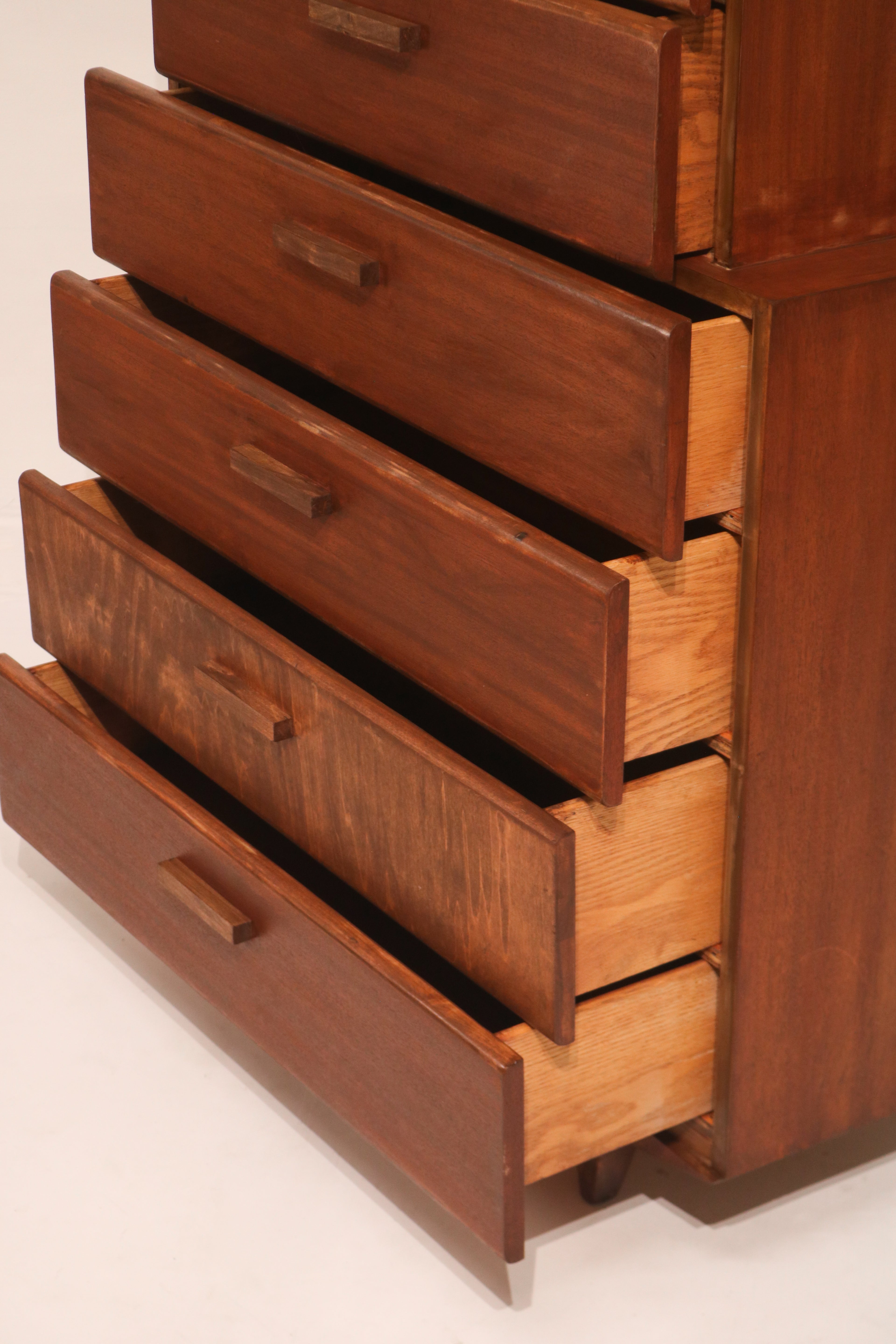 Vintage Mcm Solid Walnut Wood Highboy Dresser Chest Of Drawers
