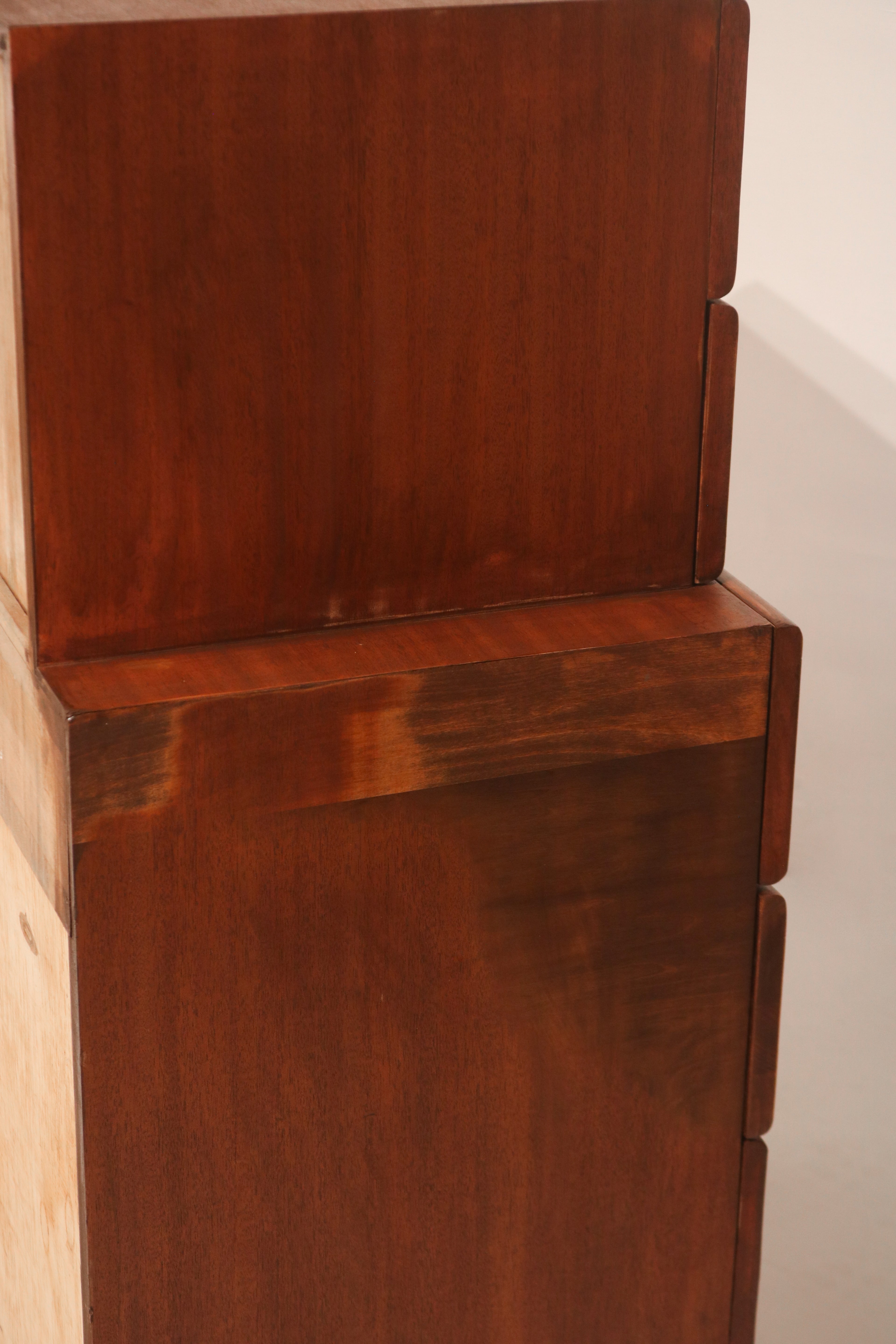 Vintage Mcm Solid Walnut Wood Highboy Dresser Chest Of Drawers