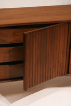 Mid Century Modern Walnut Wood Curved Long 9 Drawers Dresser By Unagusta