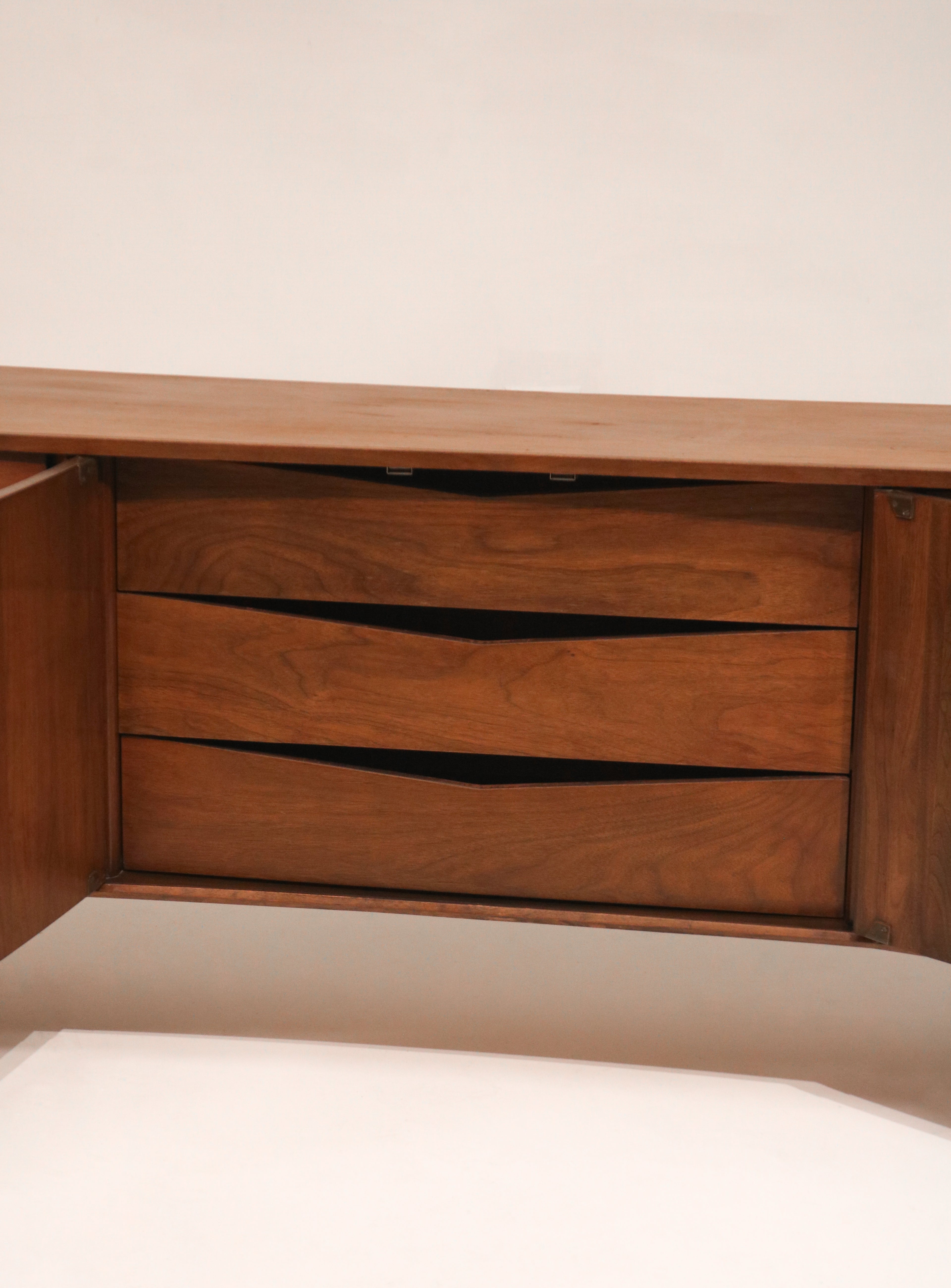 Mid Century Modern Walnut Wood Curved Long 9 Drawers Dresser By Unagusta