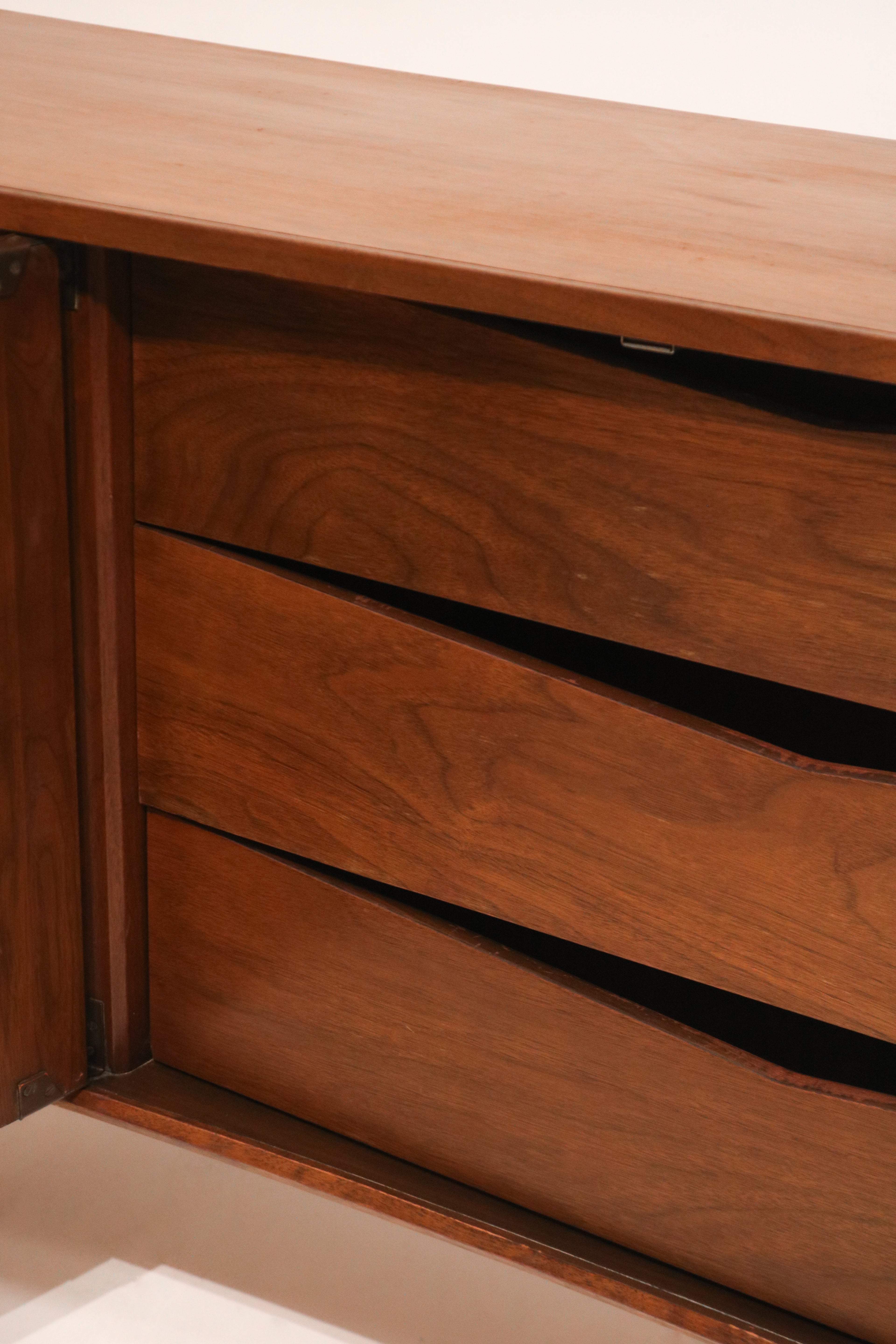 Mid Century Modern Walnut Wood Curved Long 9 Drawers Dresser By Unagusta