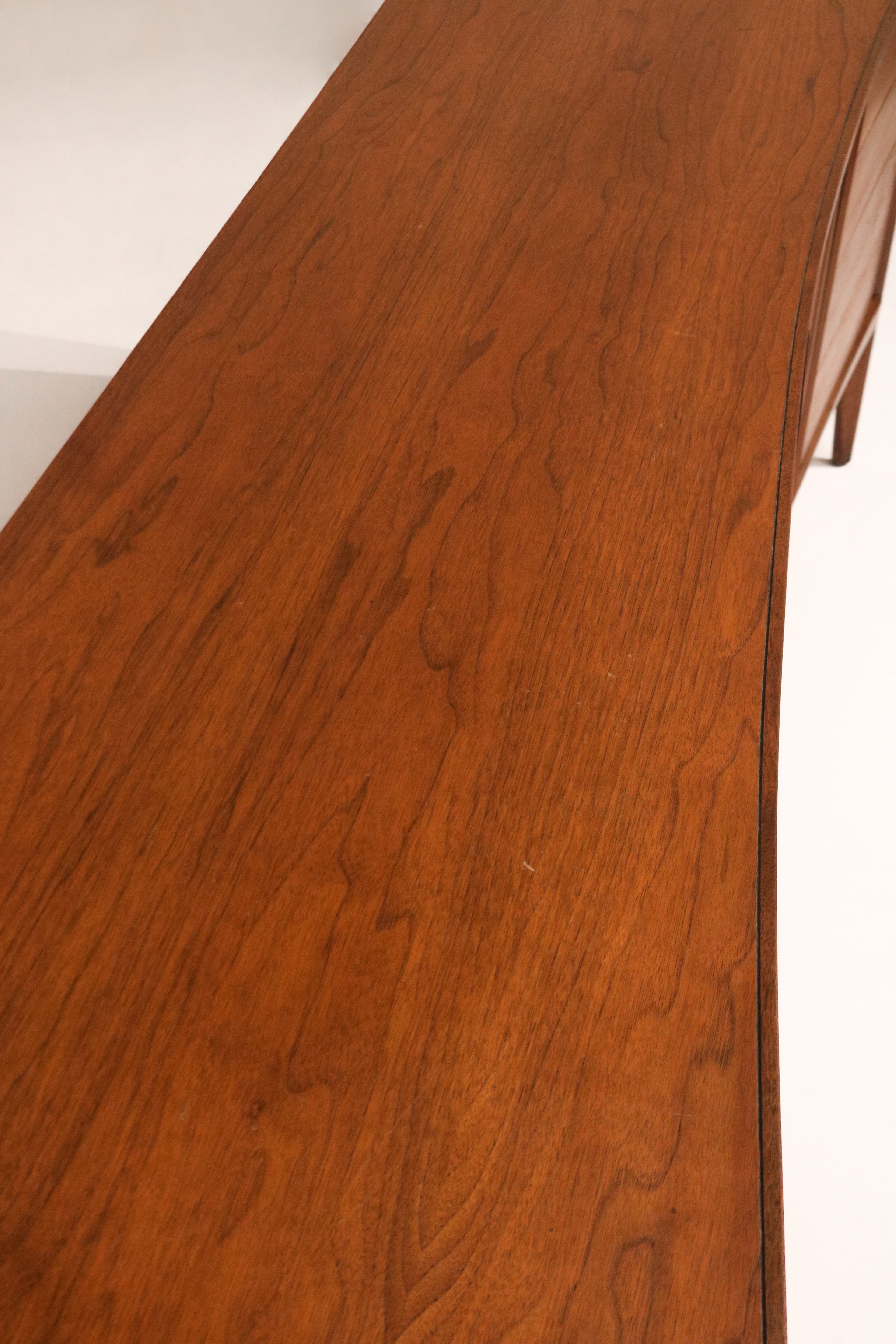 Mid Century Modern Walnut Wood Curved Long 9 Drawers Dresser By Unagusta