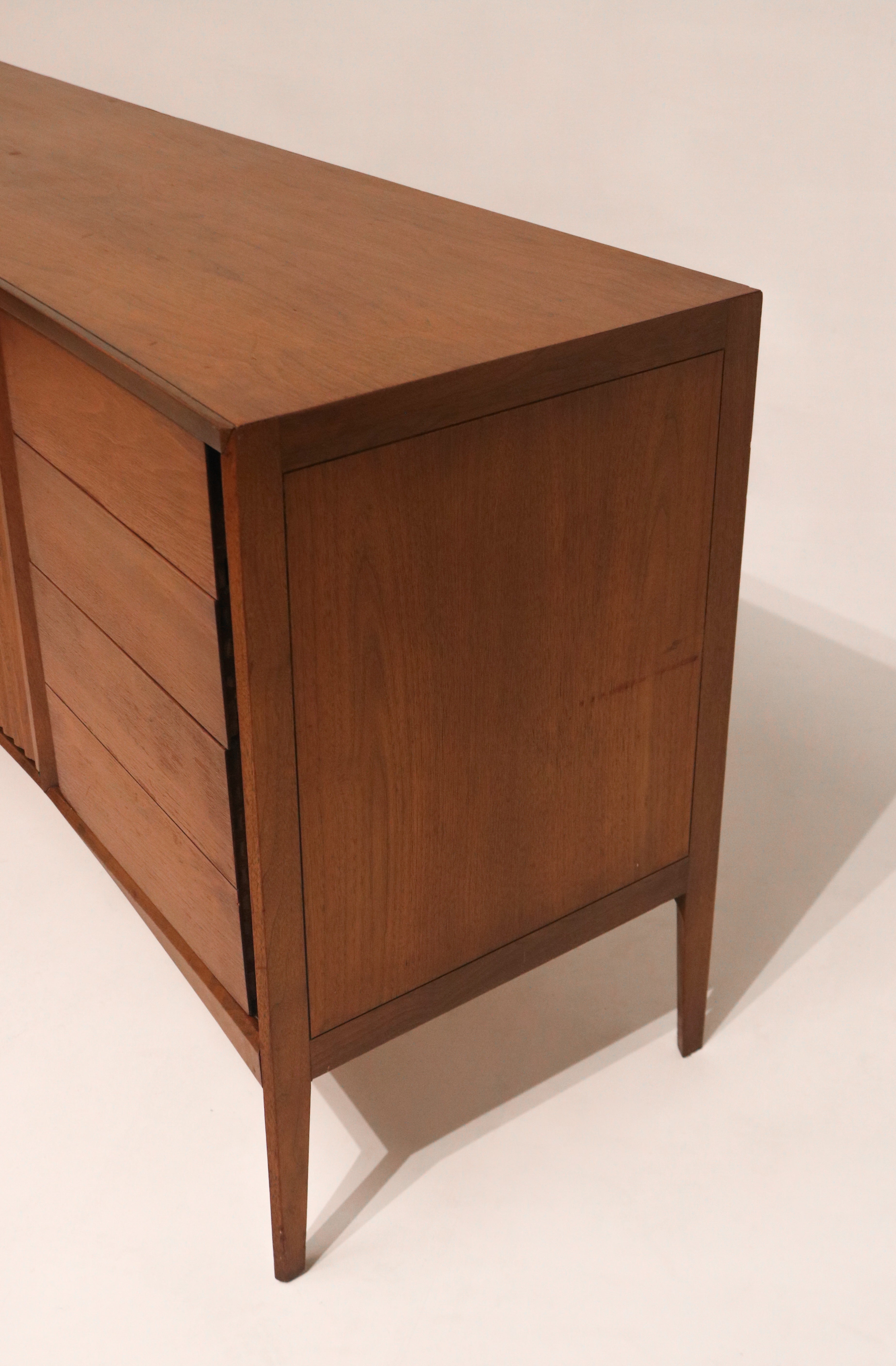 Mid Century Modern Walnut Wood Curved Long 9 Drawers Dresser By Unagusta