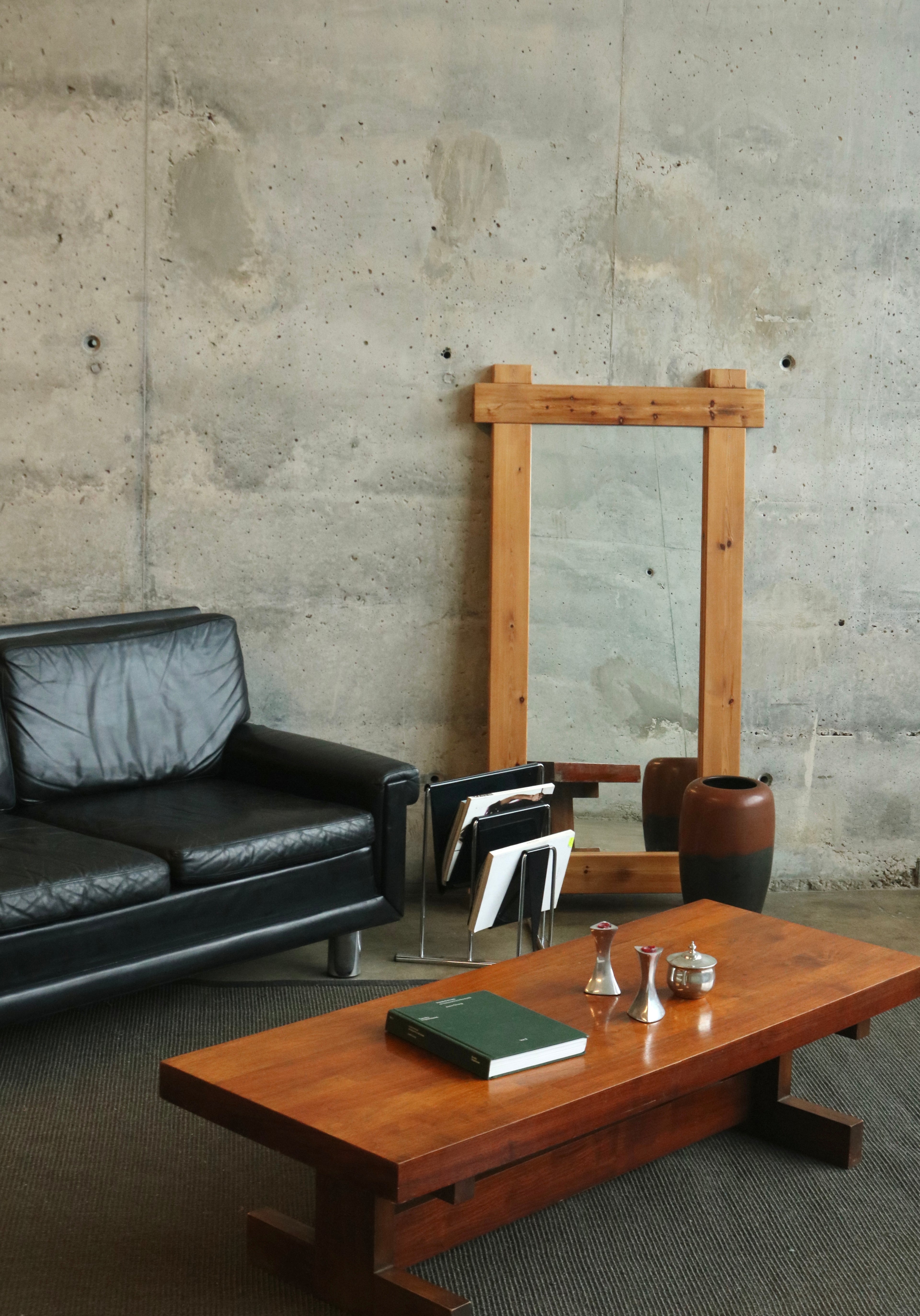 Vintage Large Scandinavian Pine Wood Frame Mirror