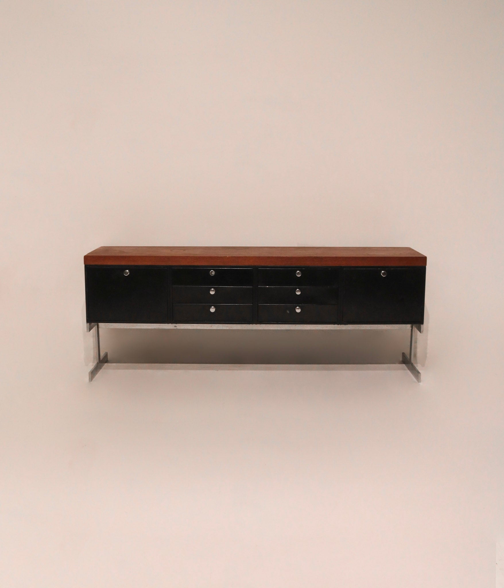 Mcm Vintage Industrial Solid Wood Steel Chrome Credenza Cabinet Console