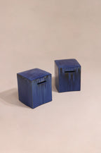 Vintage Blue Glazed Ceramic Side Table or Stools Circa 1980