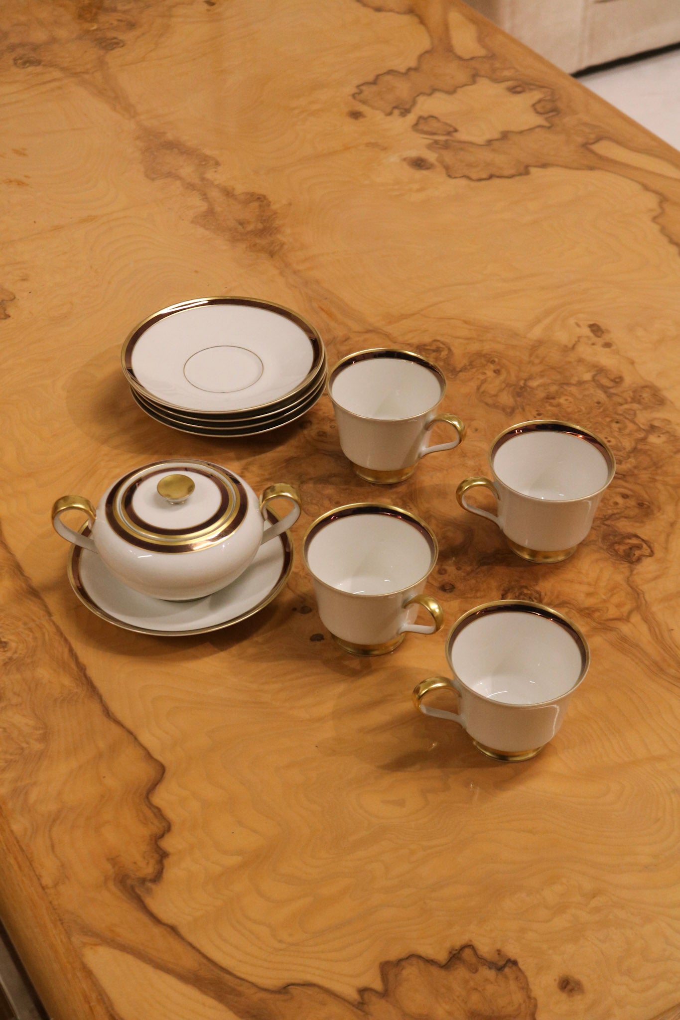 Set Of 4 Porcelain Coffee Tea Cups And Plates Sugar Bowl By Heinrich & Co.