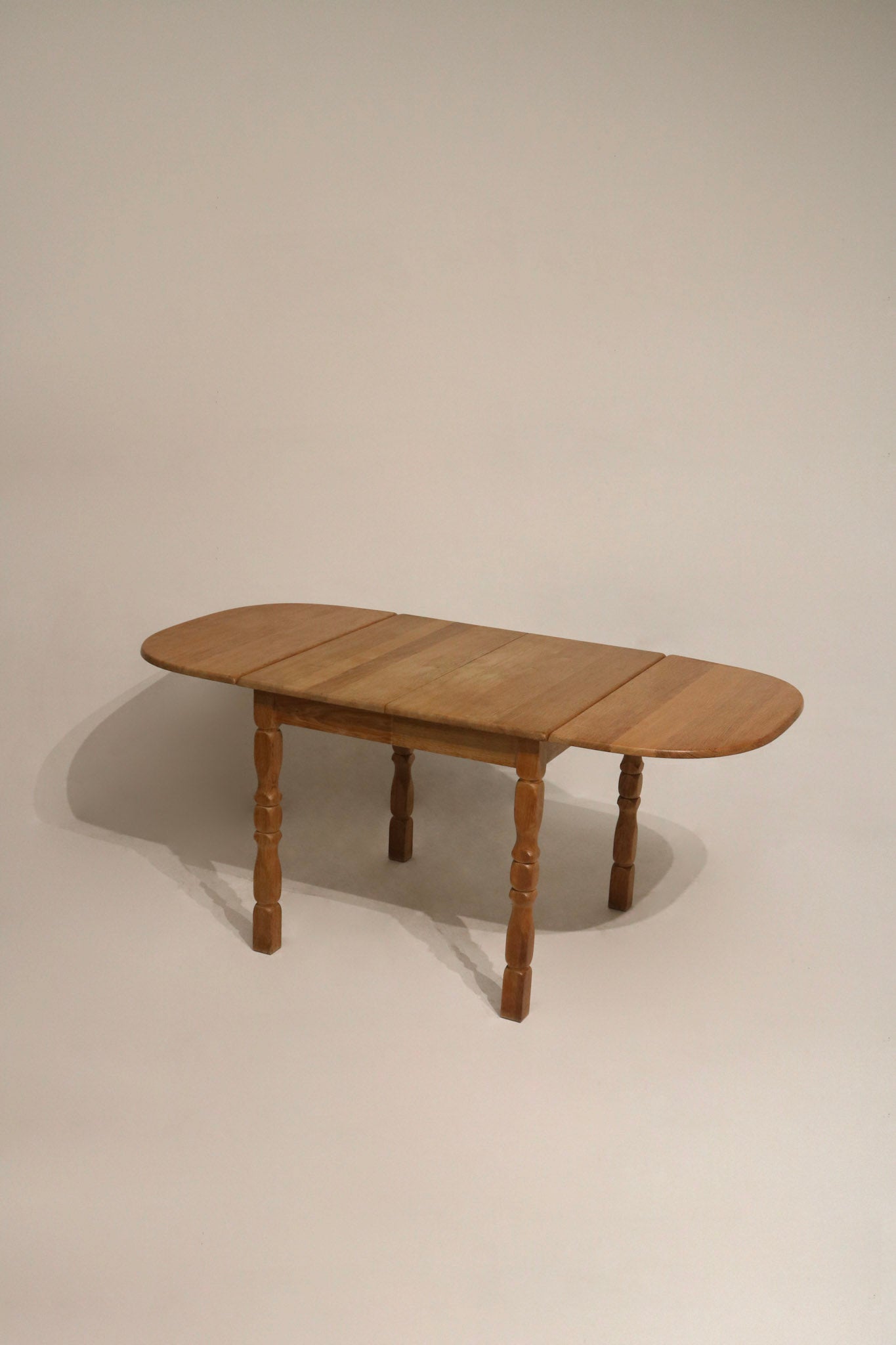 Vintage Extendable Danish Solid Oak Wood Henning Kjaernulf Style Dining Table