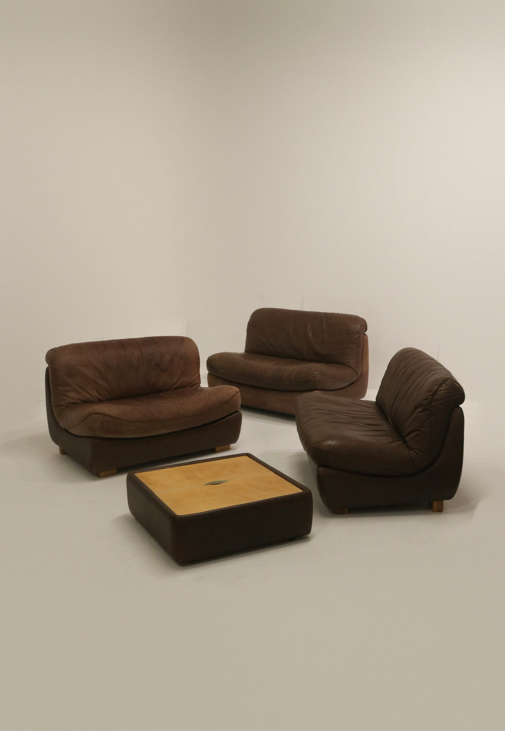Set Of Vintage 1970s Modular Brown Leather Three-Seater Sofa Couch