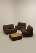 Set Of Vintage 1970s Modular Brown Leather Three-Seater Sofa Couch