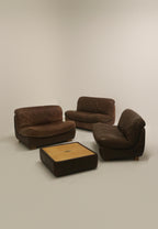 Set Of Vintage 1970s Modular Brown Leather Three-Seater Sofa Couch