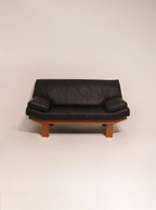 Danish Teak Frame Wood Reupholster Leather Sofa Loveseat