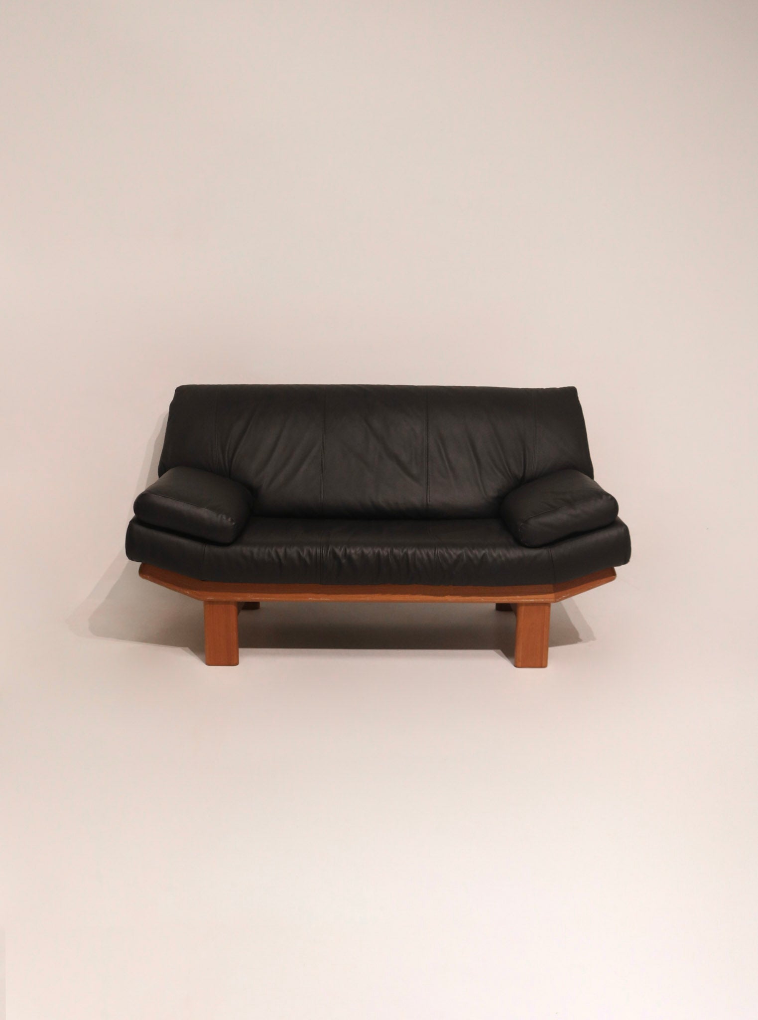 Danish Teak Frame Wood Reupholster Leather Sofa Loveseat