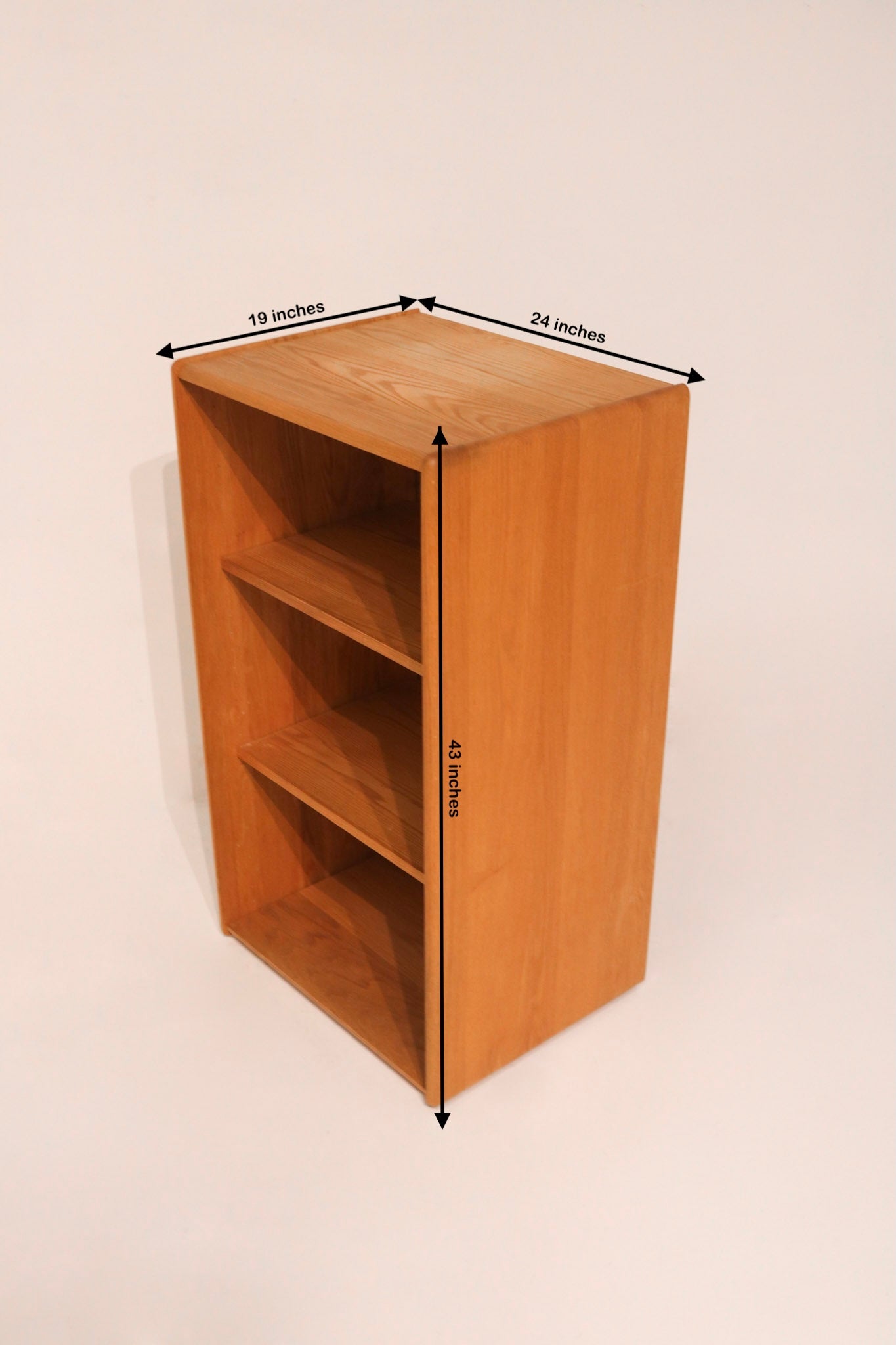Mcm Solid Oak Wood Bookcase With Adjustable Shelves And Mirrored Back
