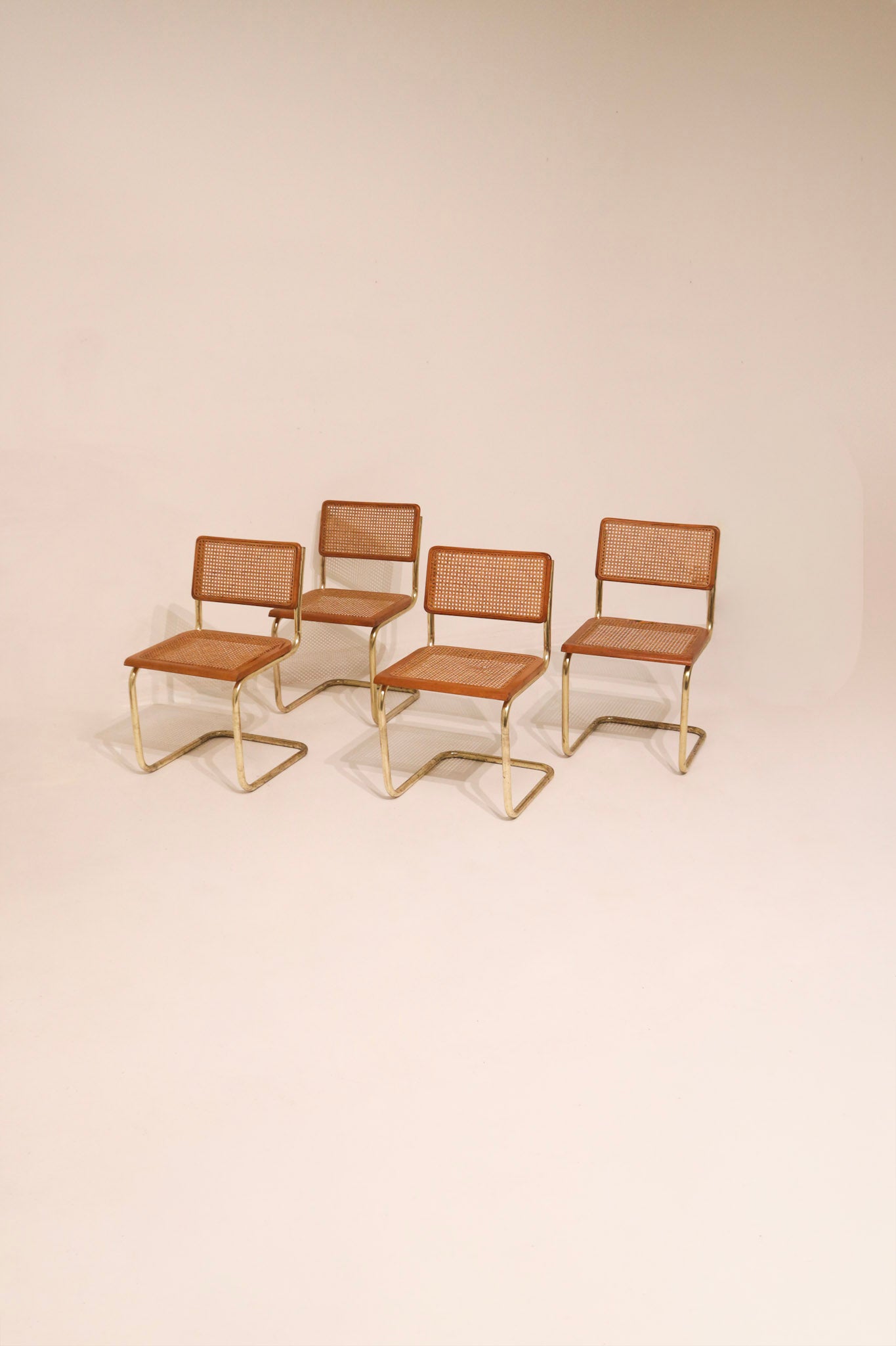 Vintage Cesca Cane Chairs - Set of 4, Gold-Tone Frames