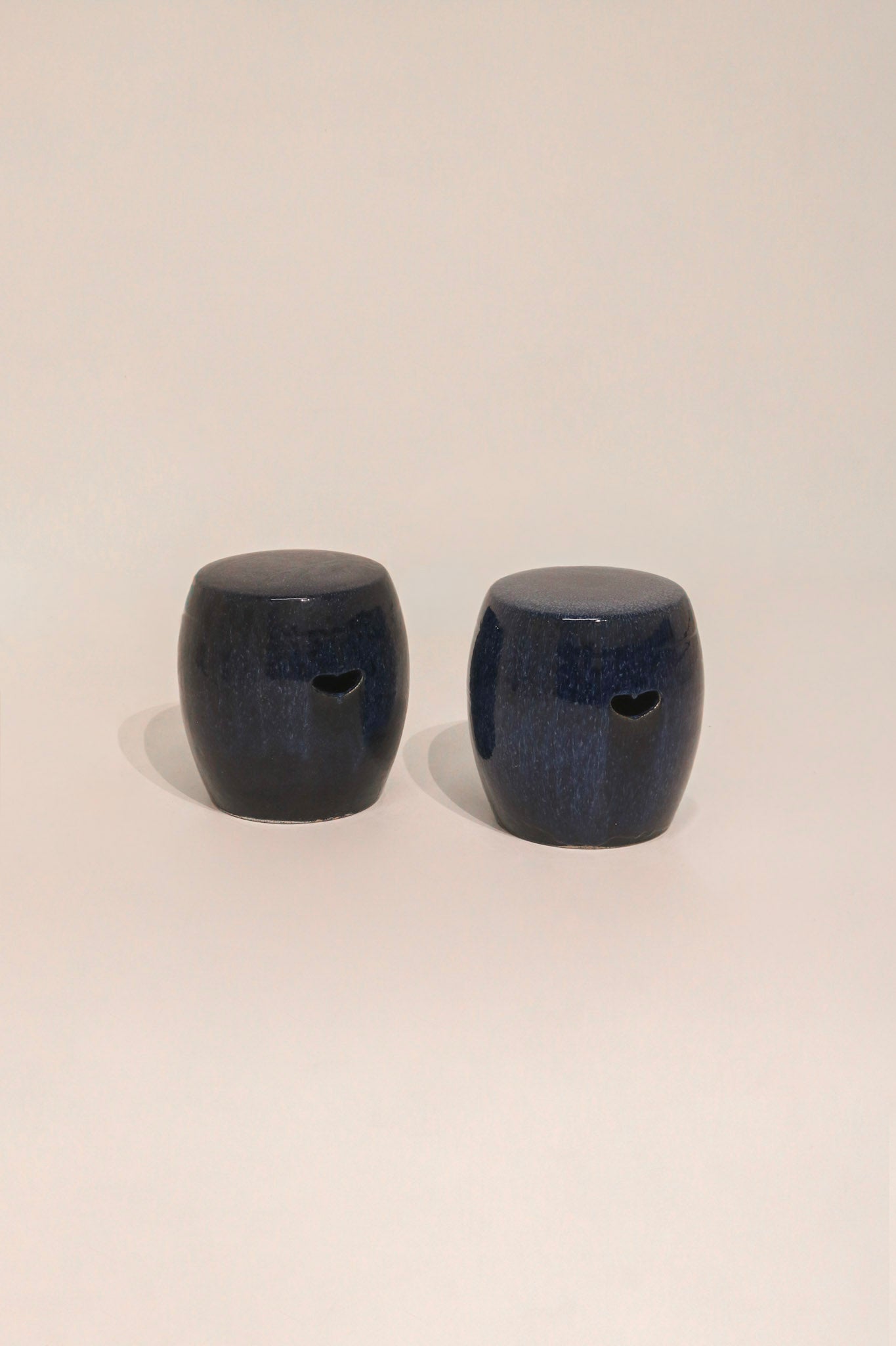 Set Of 2 Vintage Blue Ceramic Stools Or Side Tables