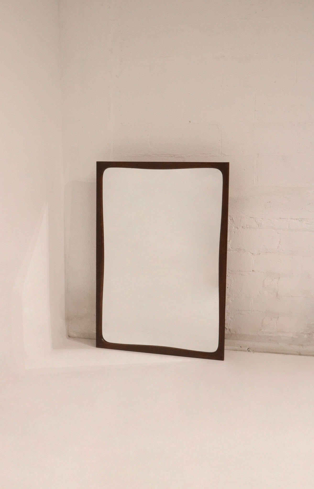 Large Vintage Mcm Solid Wood Frame Wall Mirror