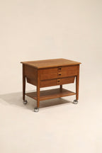 Vintage Danish Oak Wood Side Table Small Chest Of Drawers On Wheels