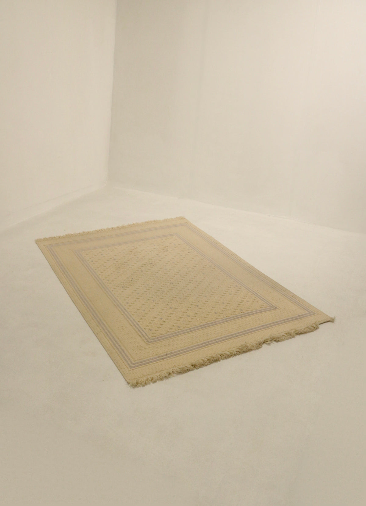 Vintage Cream-Colored Hand-Knotted Wool Area Rug