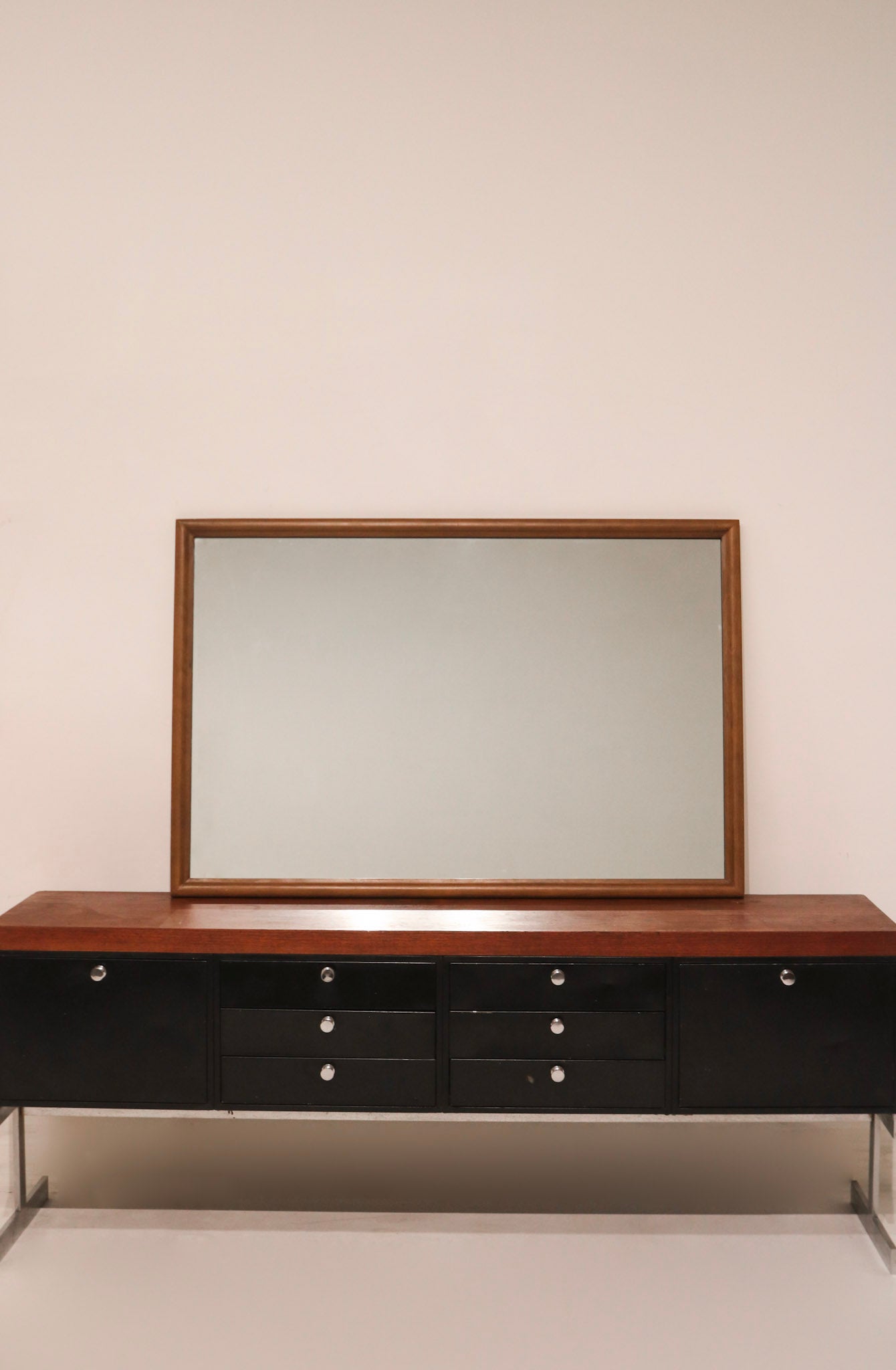 Mcm Vintage Wooden Frame Large Stand Mirror
