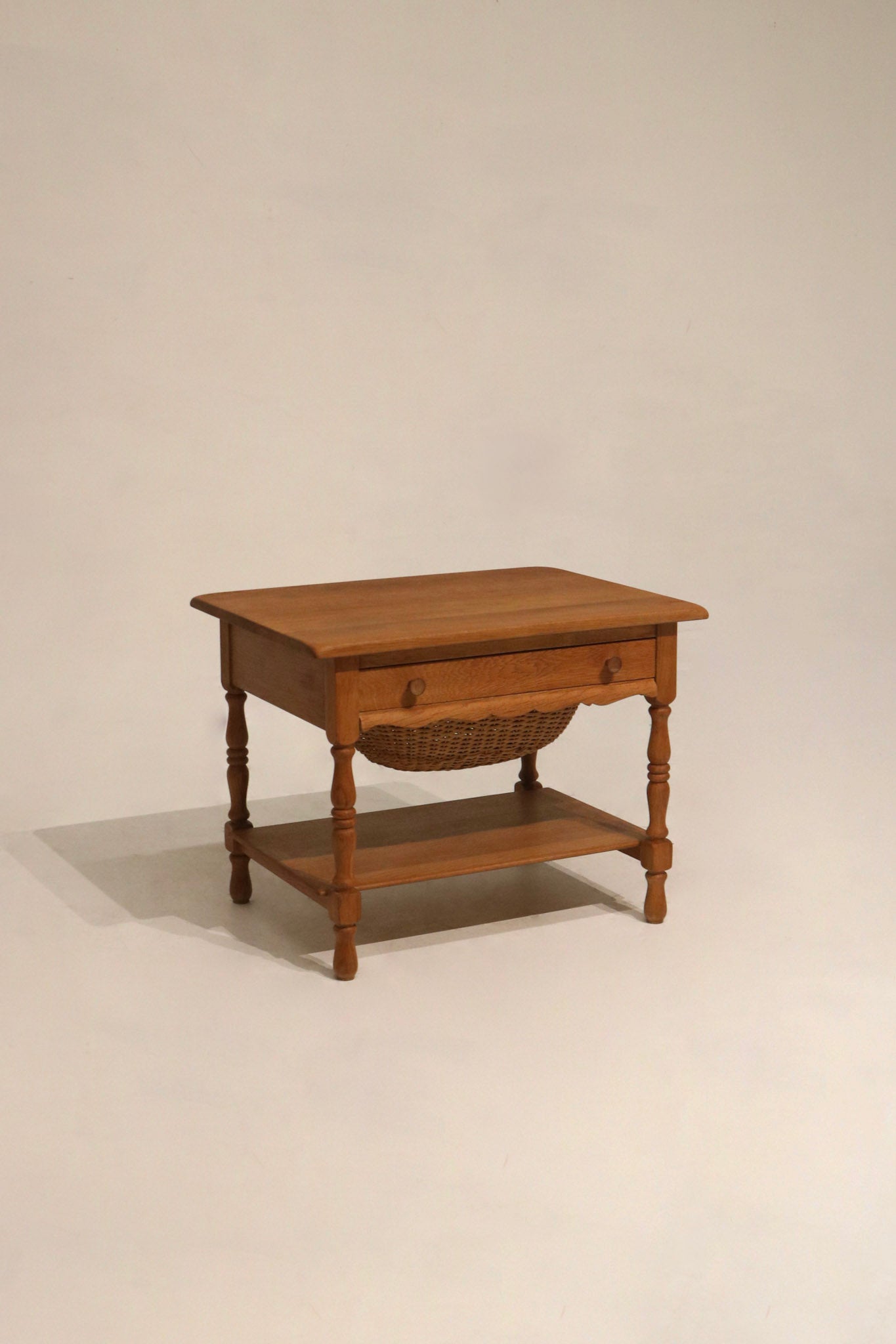 Danish Modern Oak & Wicker Side Table Bed Side Table With 2 Drawers