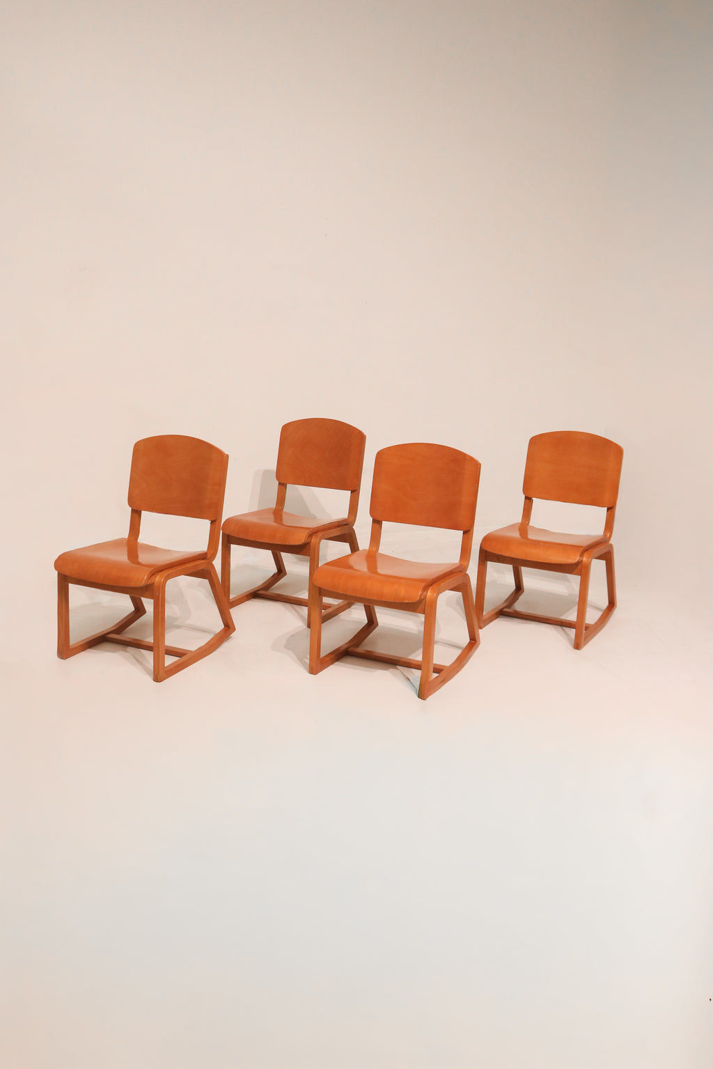 Set Of 4 Hardwood Plywood Campus Dining Chairs