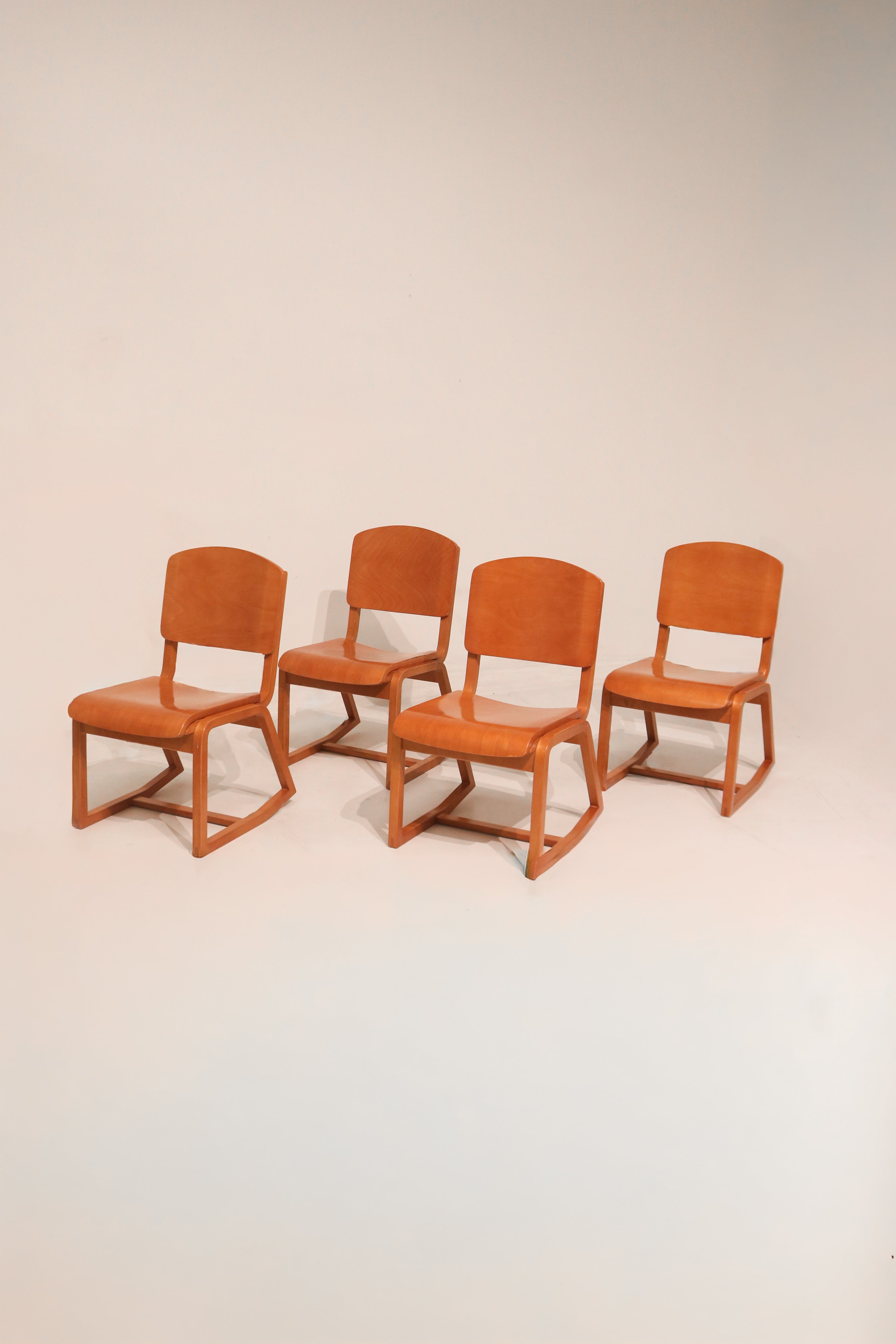 Set Of 4 Hardwood Plywood Campus Dining Chairs