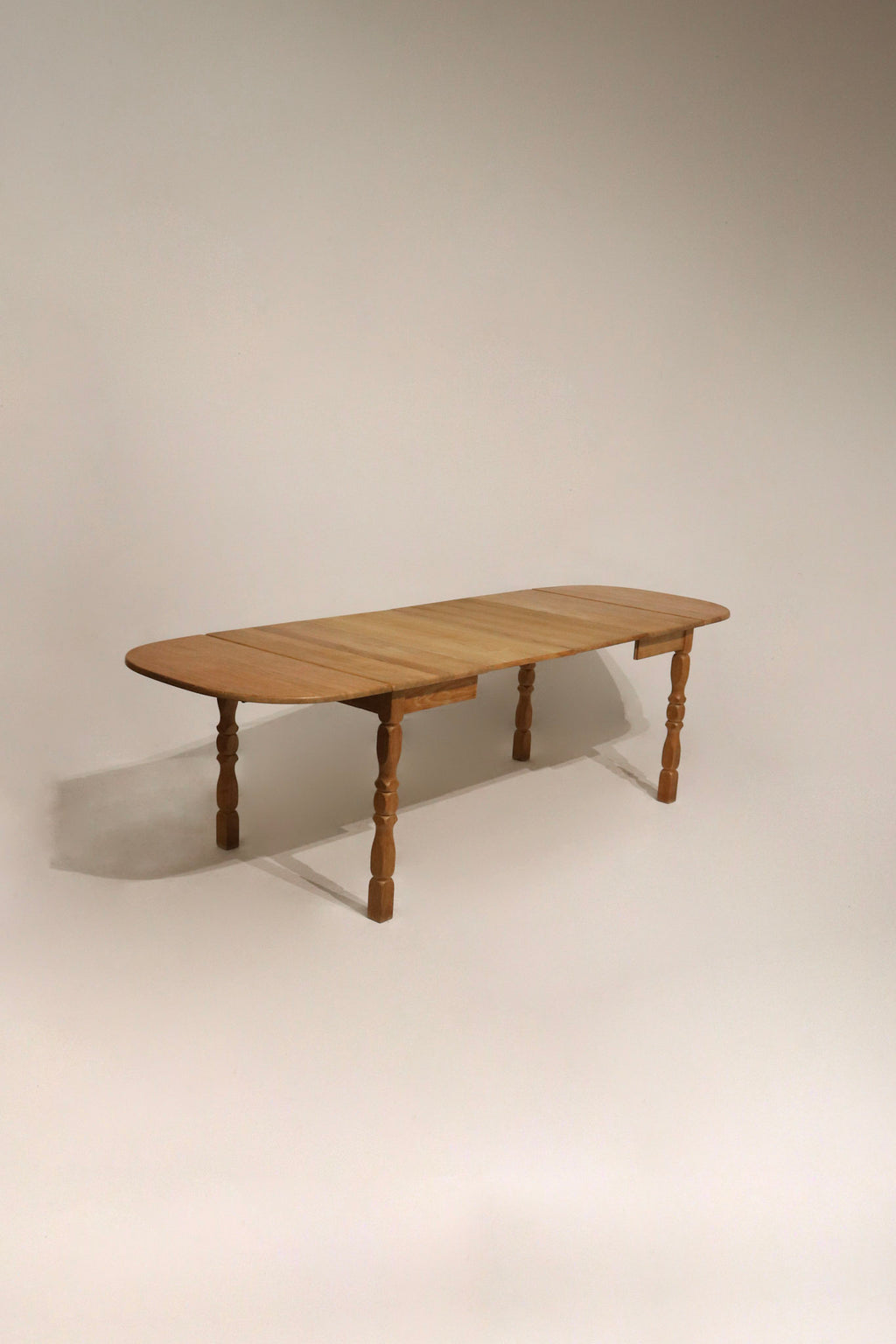 Vintage Extendable Danish Solid Oak Wood Henning Kjaernulf Style Dining Table