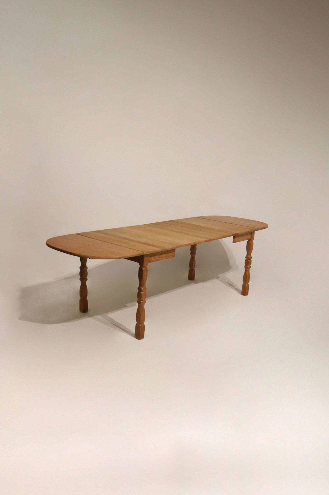 Vintage Extendable Danish Solid Oak Wood Henning Kjaernulf Style Dining Table