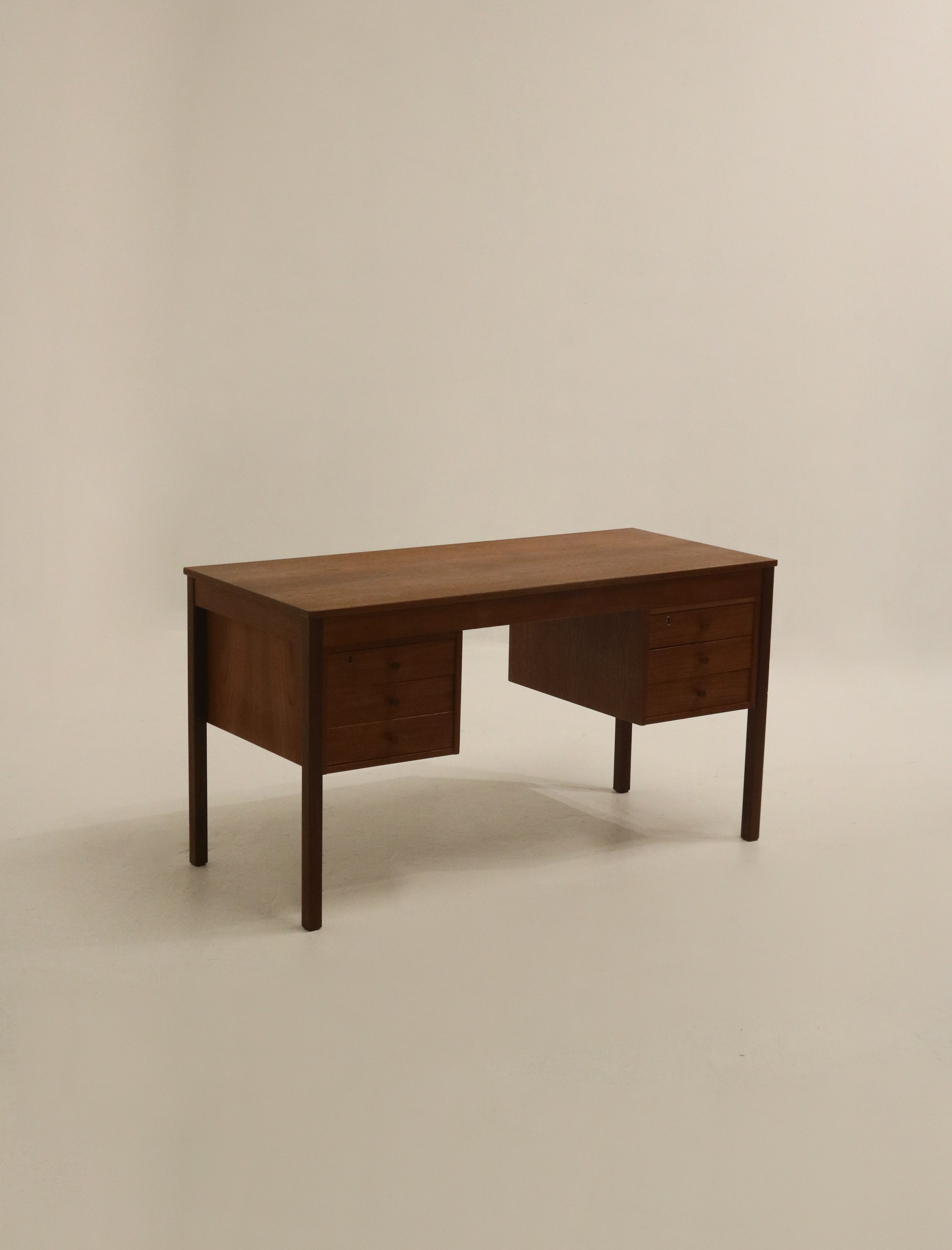 Danish Modern Teak Wood Double-Pedestal Desk By Domino Mobler