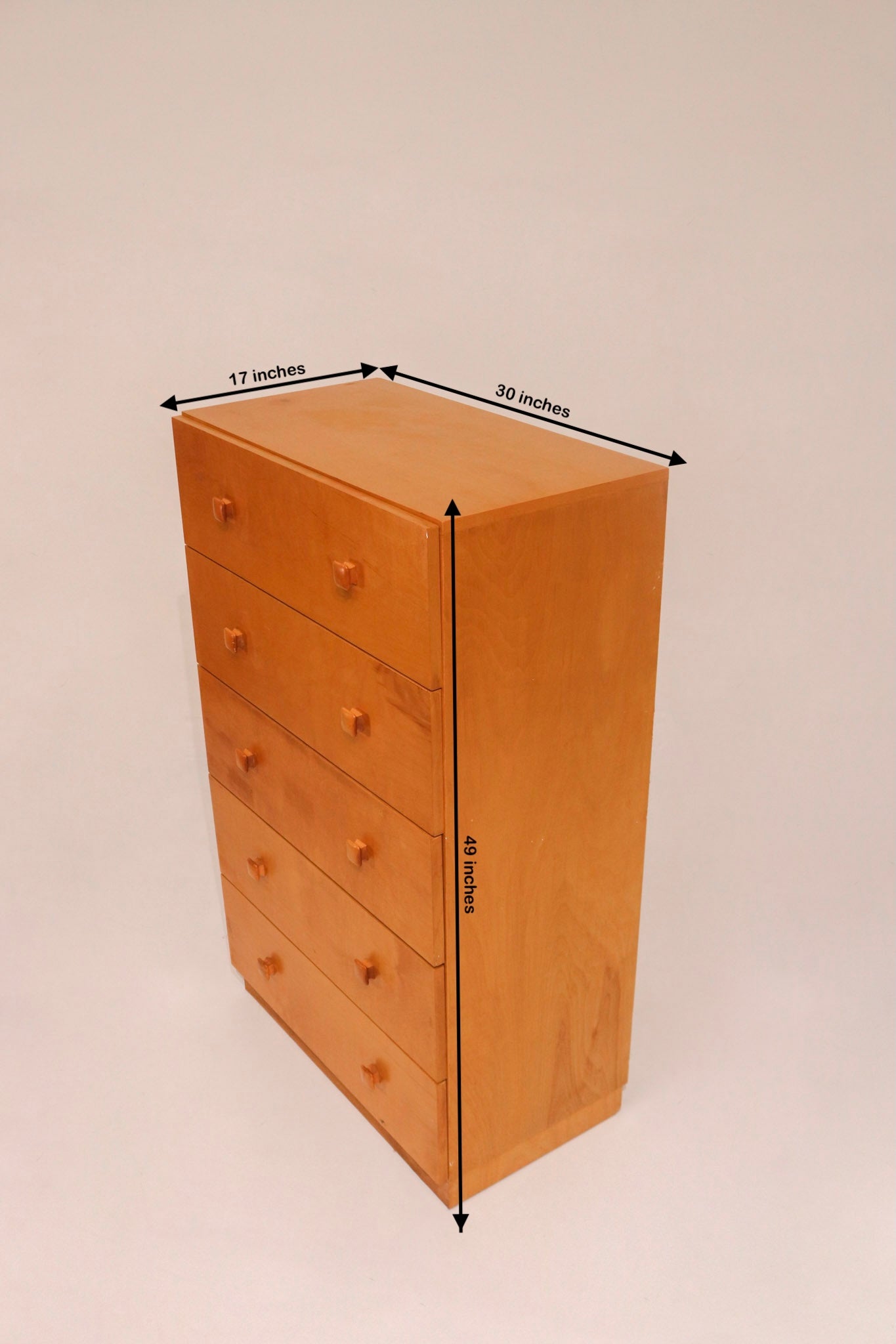 Vintage Oak Wood Highboy 5 Drawers Dresser