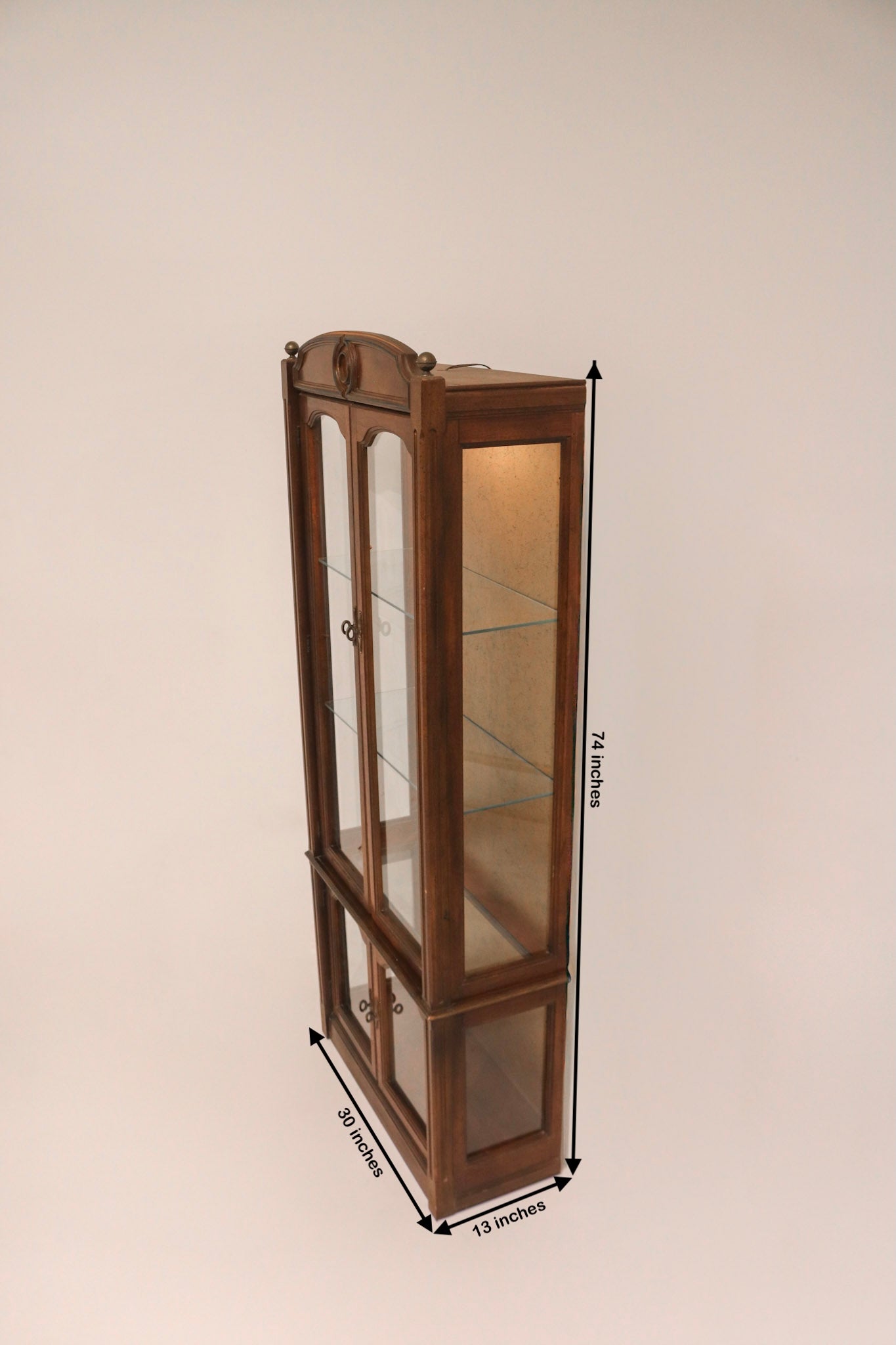Vintage Antique Wood Glass Bookcase Display With Light