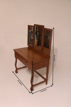 Antique Vintage Oak Vanity Desk Table With Mirror And Stool