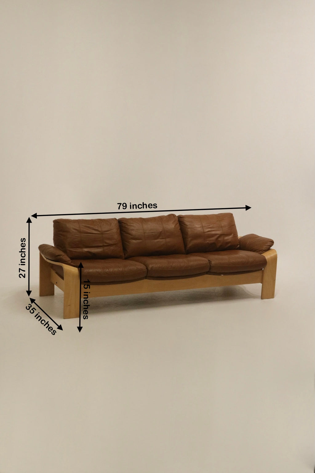 Vintage Swedish Brown Leather Beech Wood Panda Sofa by Åke Fribyter for Nelo Möbler