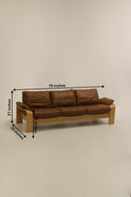 Vintage Swedish Brown Leather Beech Wood Panda Sofa by Åke Fribyter for Nelo Möbler