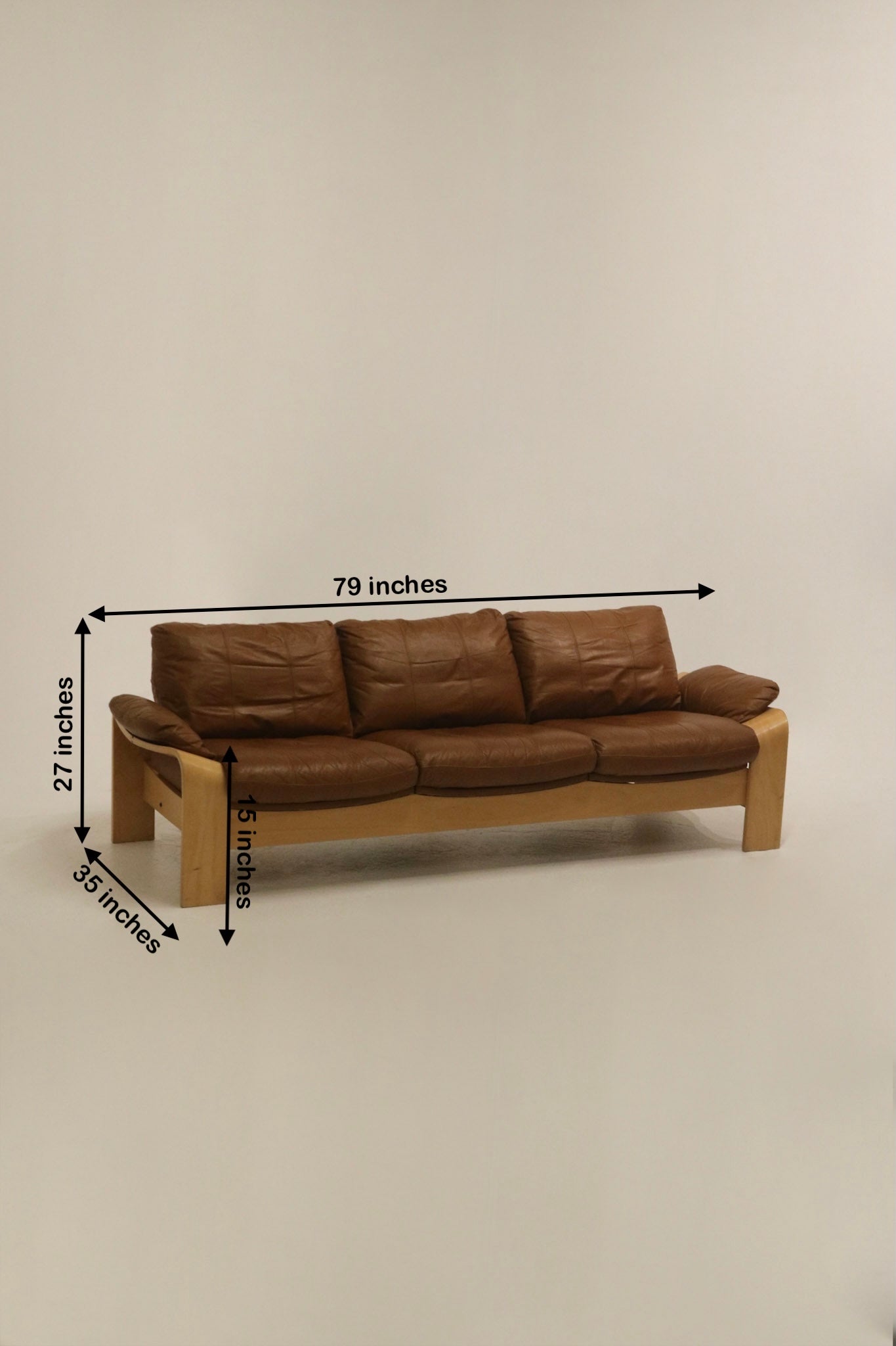 Vintage Swedish Brown Leather Beech Wood Panda Sofa by Åke Fribyter for Nelo Möbler